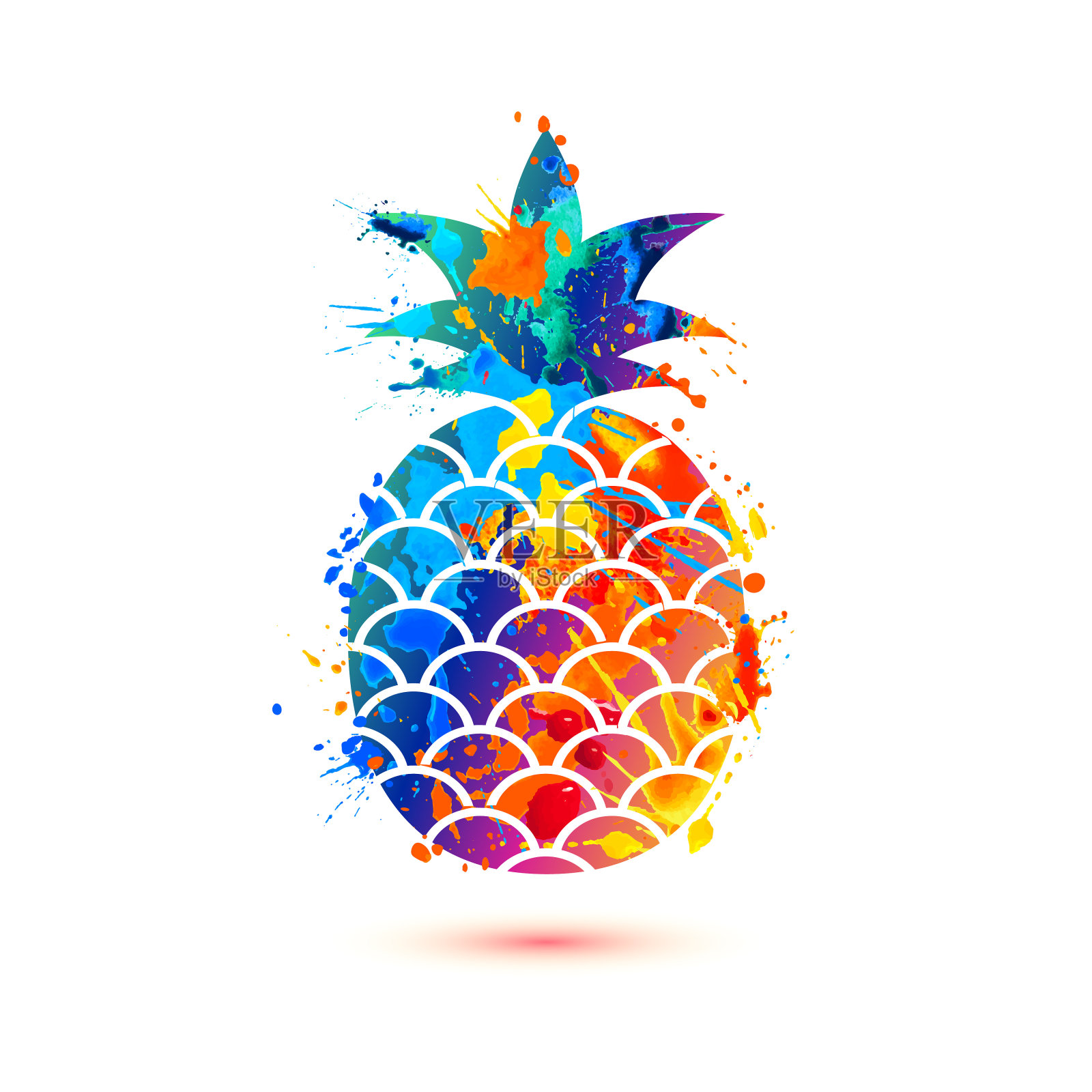 菠萝图标。油漆飞溅的象征设计元素图片