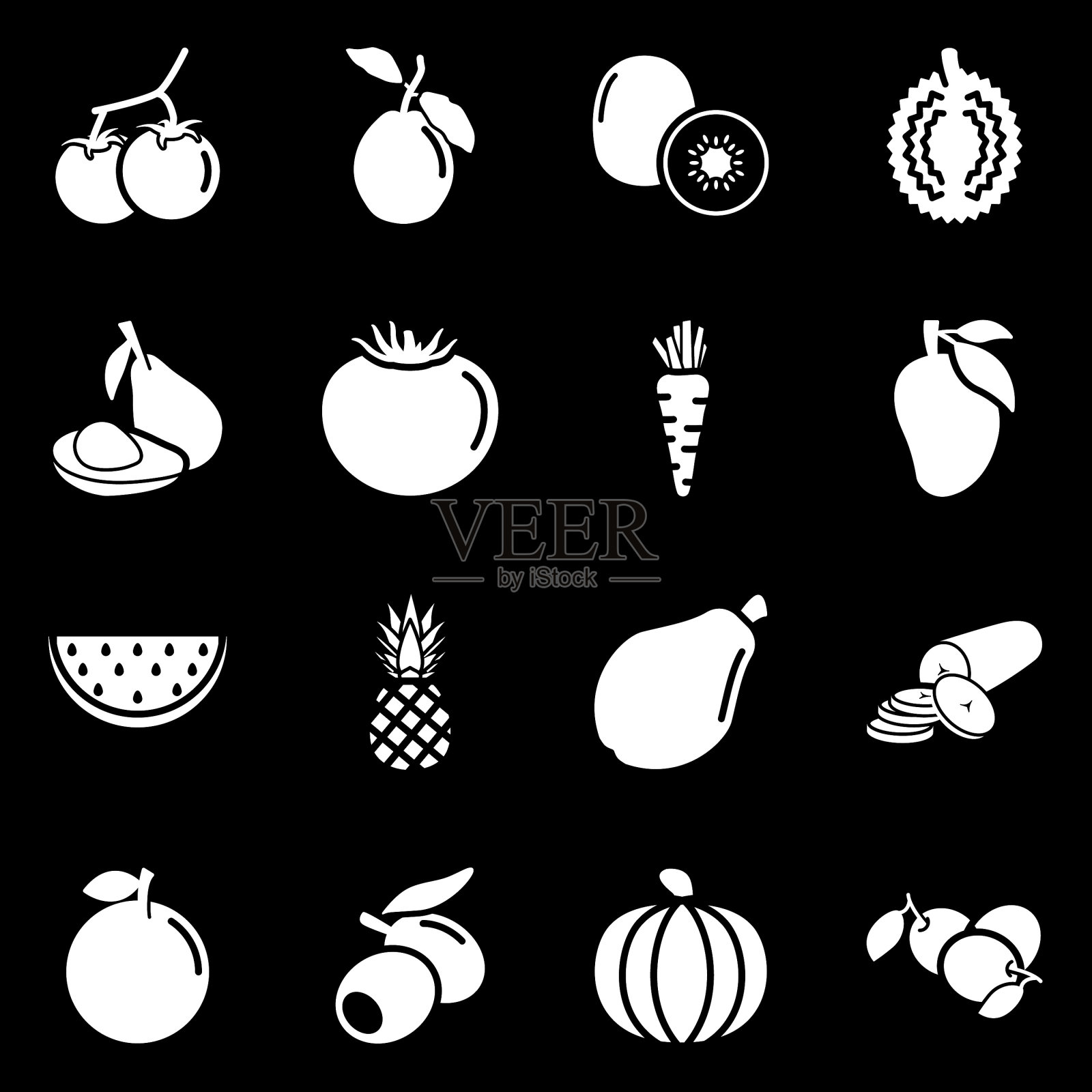 水果和蔬菜图标|白色系列插画图片素材