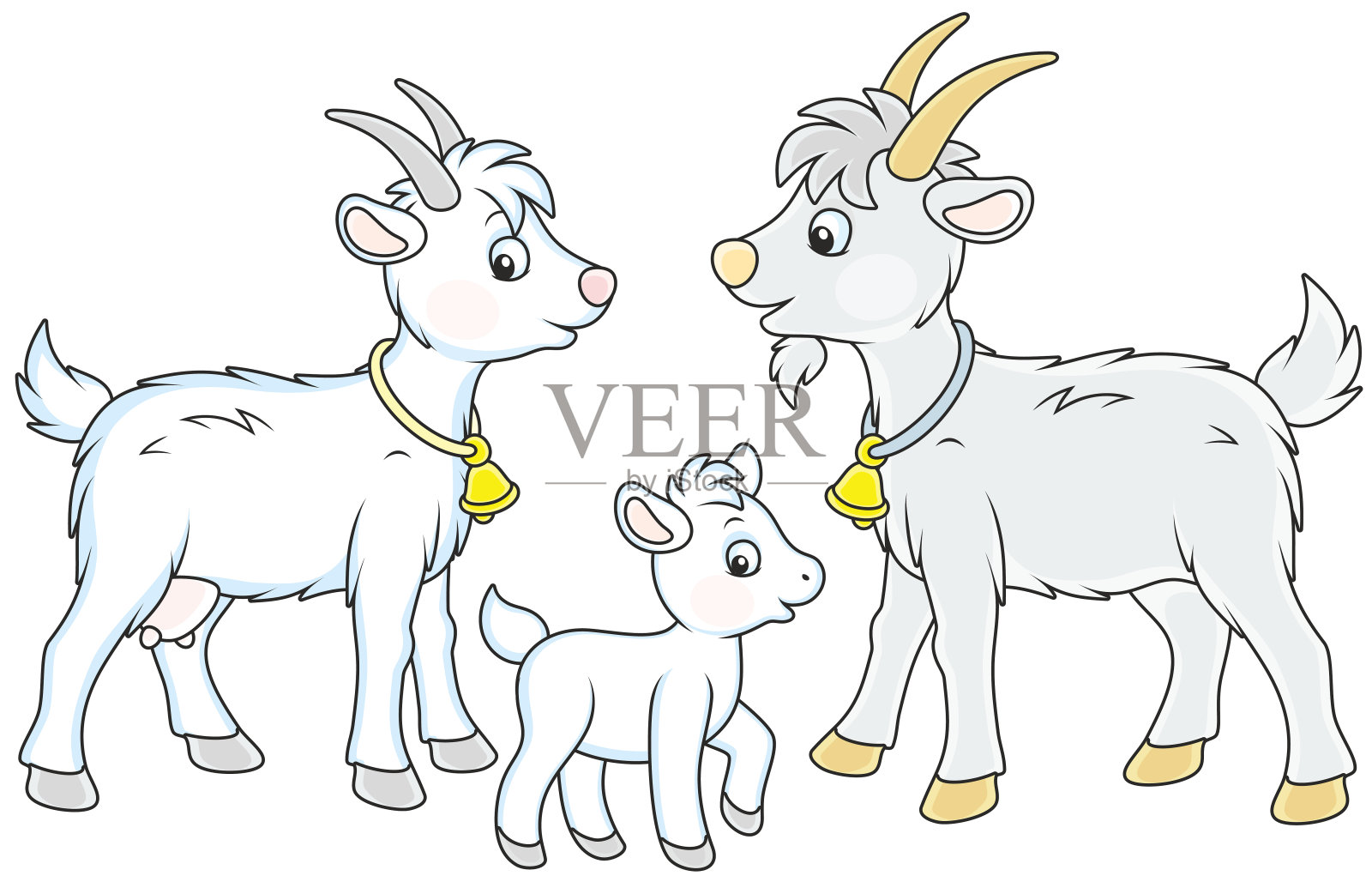 山羊，小山羊和公山羊插画图片素材