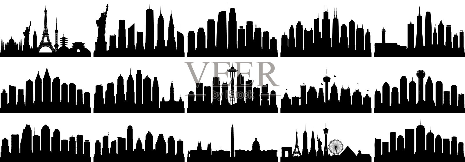 美国城市(所有建筑都是完整和可移动的)插画图片素材