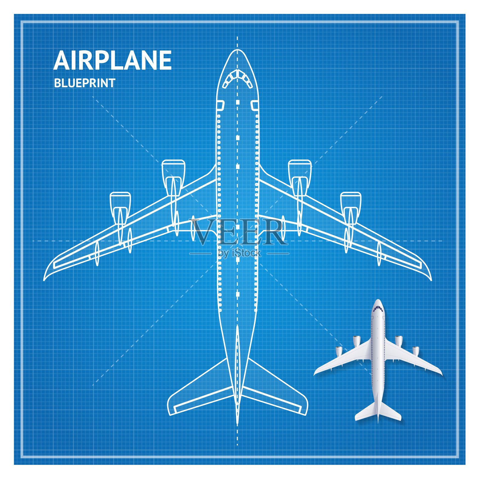飞机蓝图计划俯视图。向量插画图片素材