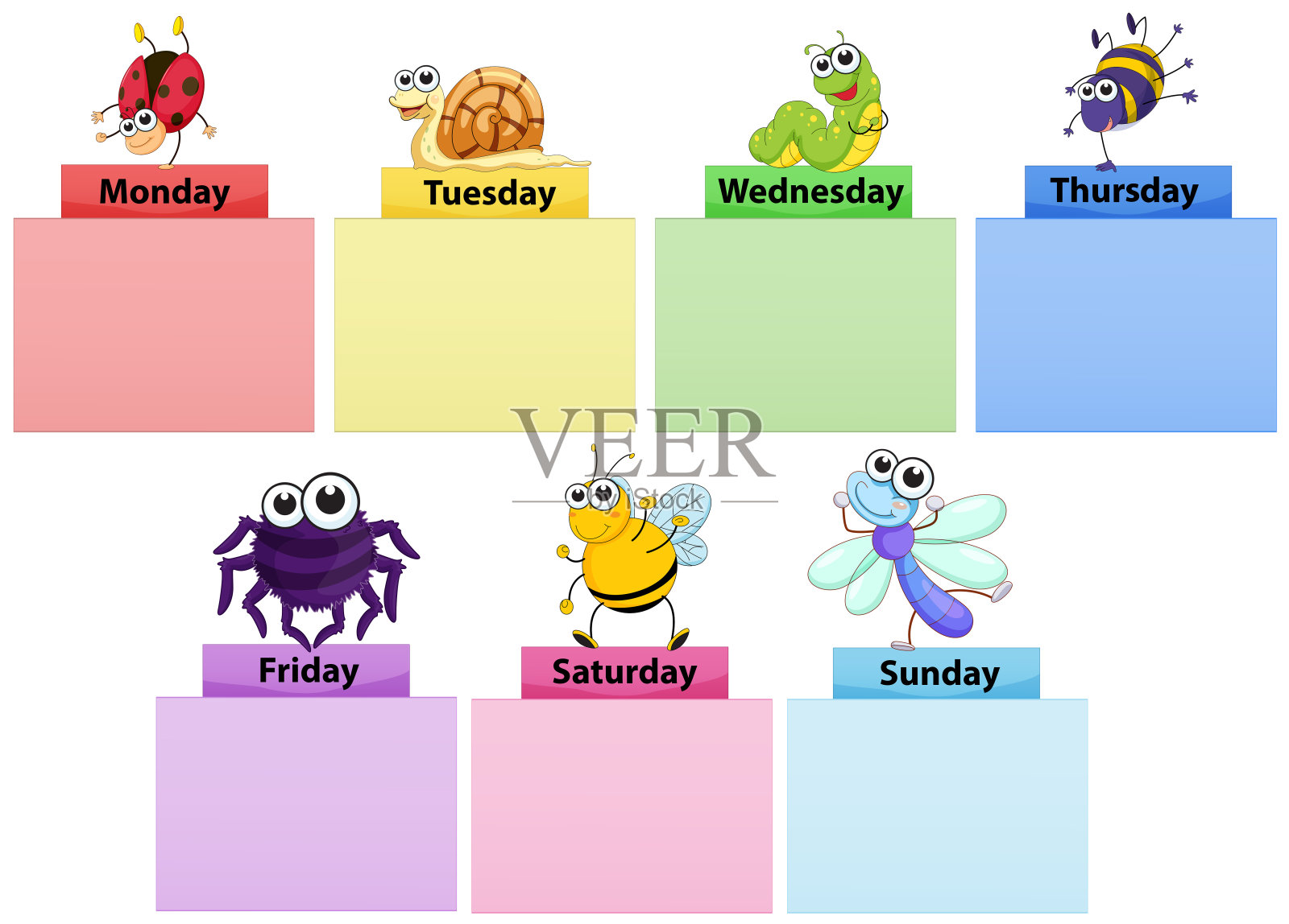 星期横幅模板与彩色的bug插画图片素材