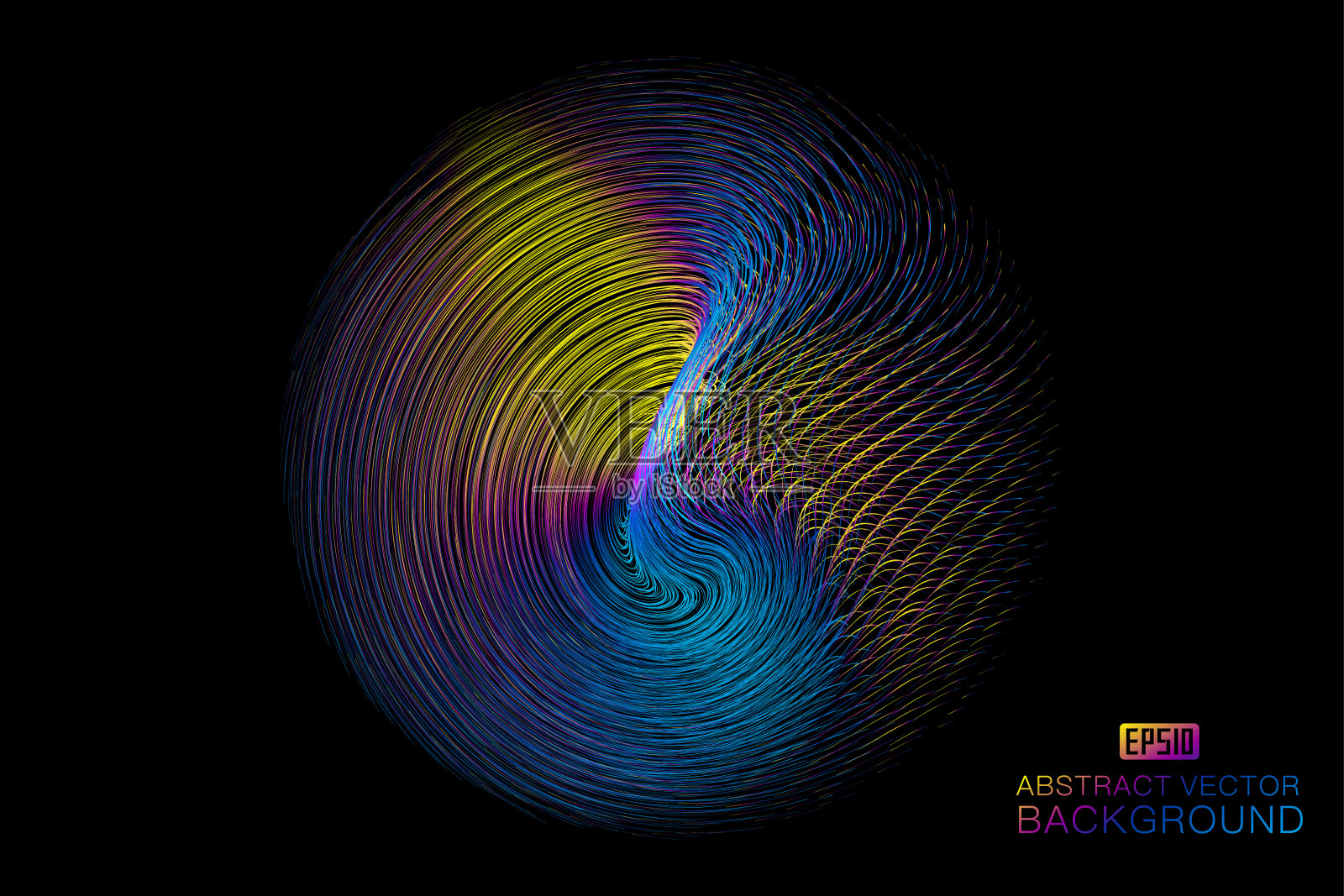 色彩斑斓的曲线构成发光的螺旋抽象纹理图案背景插画图片素材