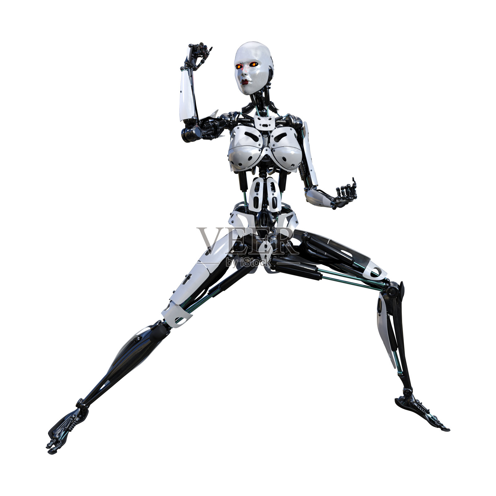 3D渲染女性机器人在白色插画图片素材