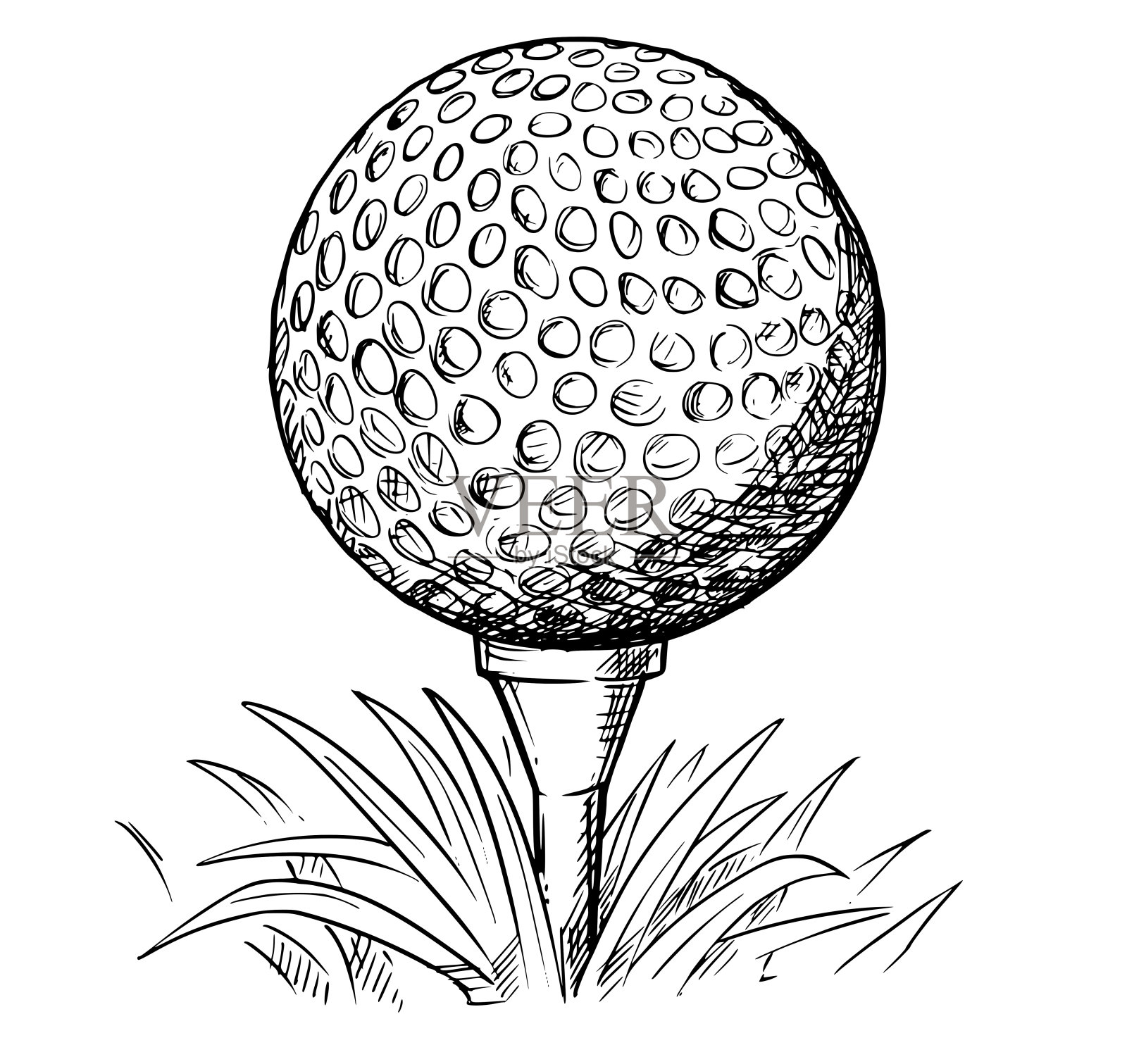 矢量手画高尔夫球在Tee上插画图片素材
