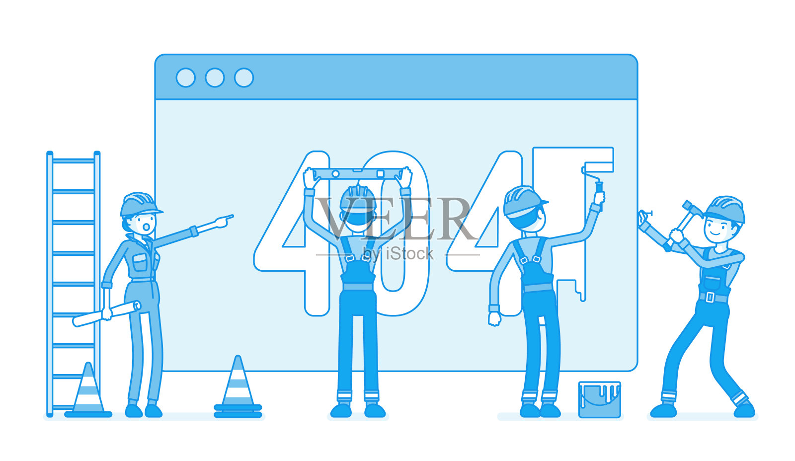 页面中有正在构建的404代码插画图片素材