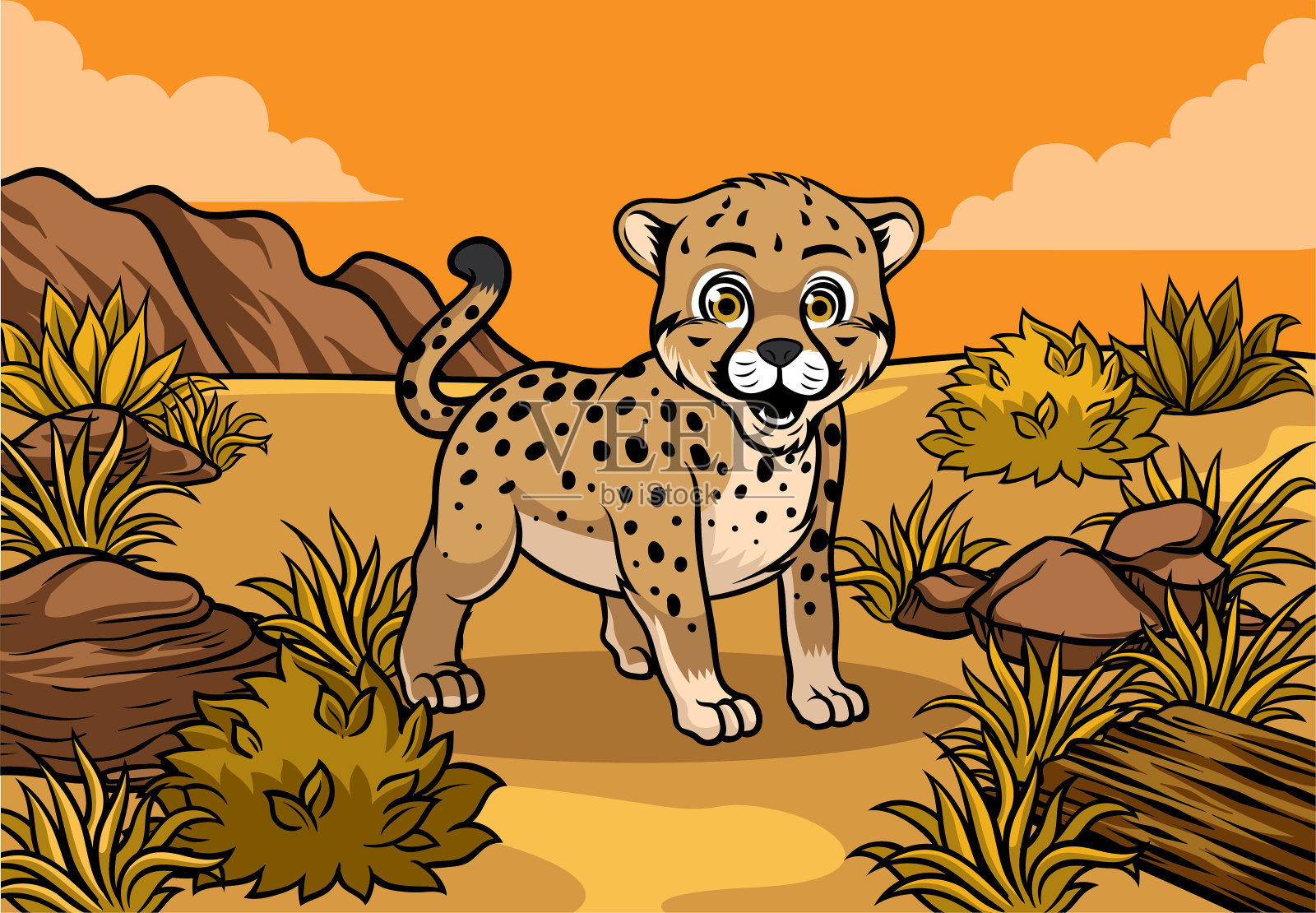 大草原上的年轻猎豹插画图片素材