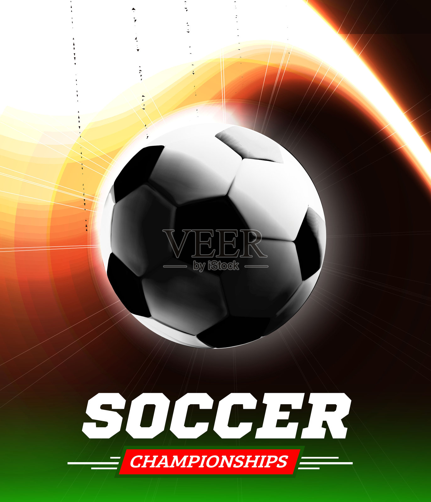 足球或足球在背光中以一束光的形式飞行。矢量图插画图片素材