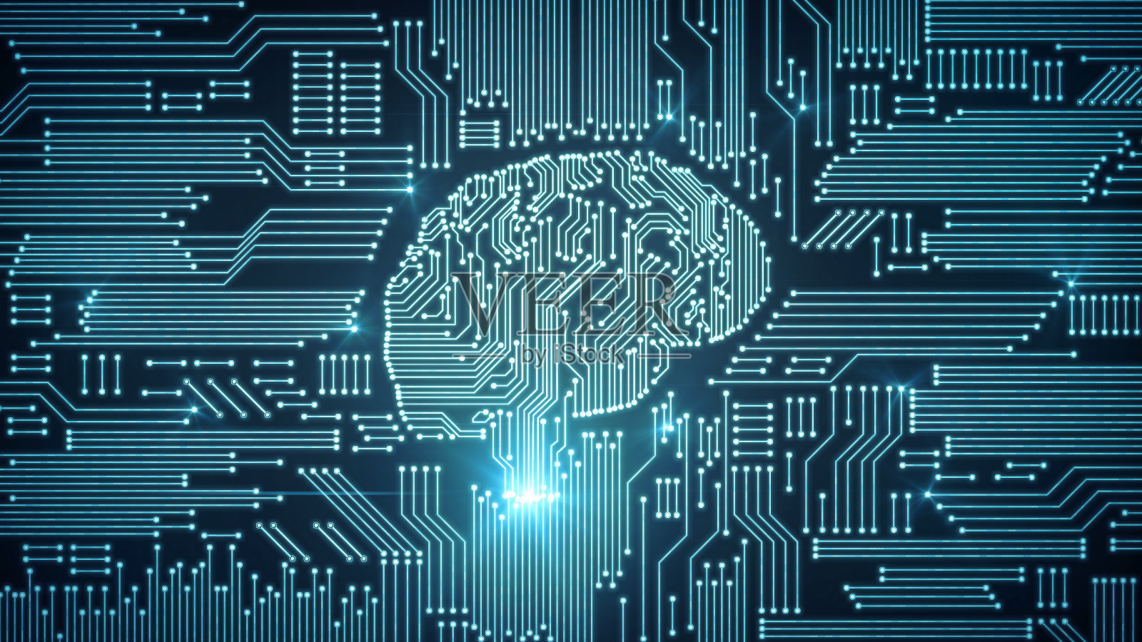 主板上的蓝色计算机电路大脑插画图片素材