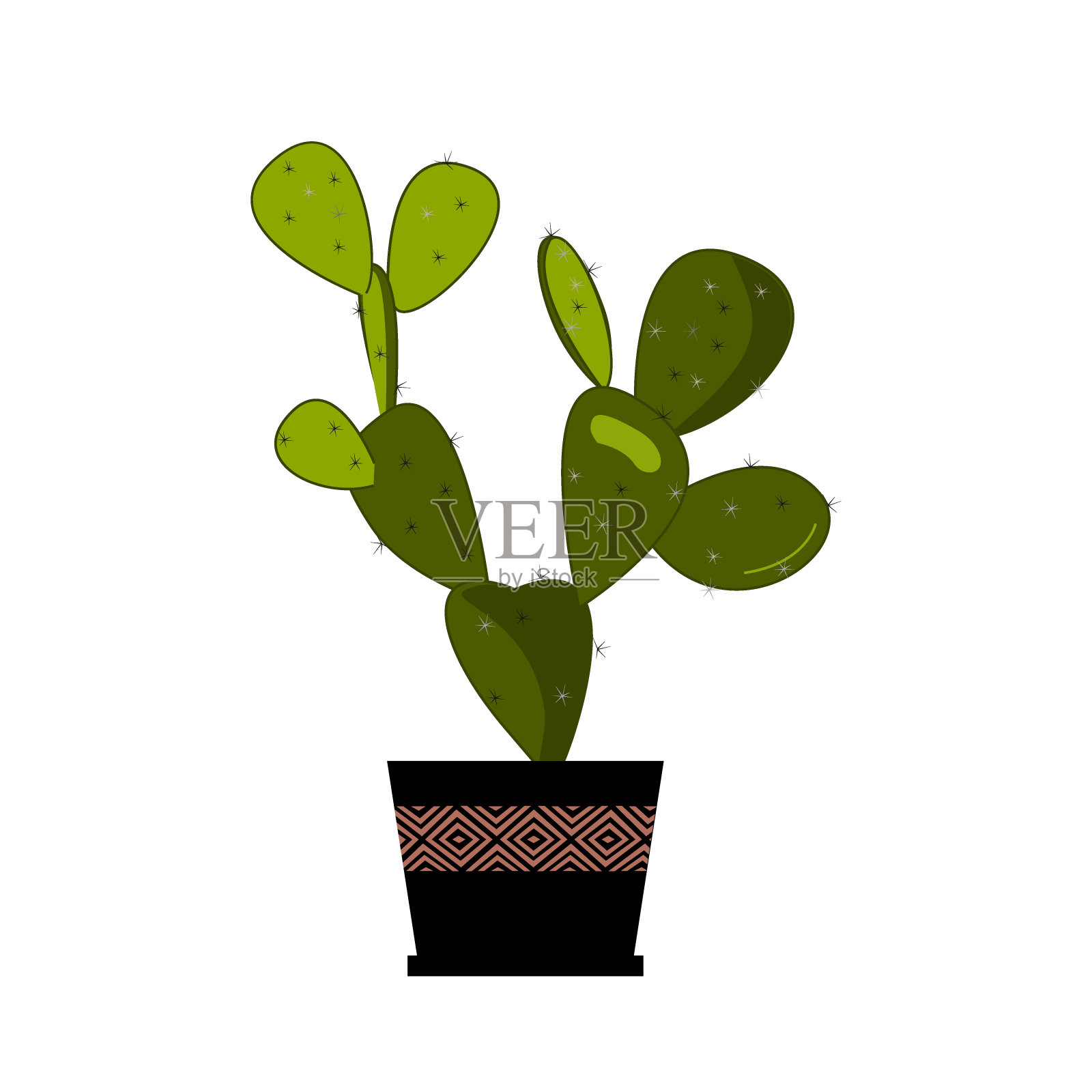 仙人掌，传统墨西哥植物。仙人掌平面矢量插图上的白色。花盆中的家花。仙人掌或多刺梨的图标设计元素图片