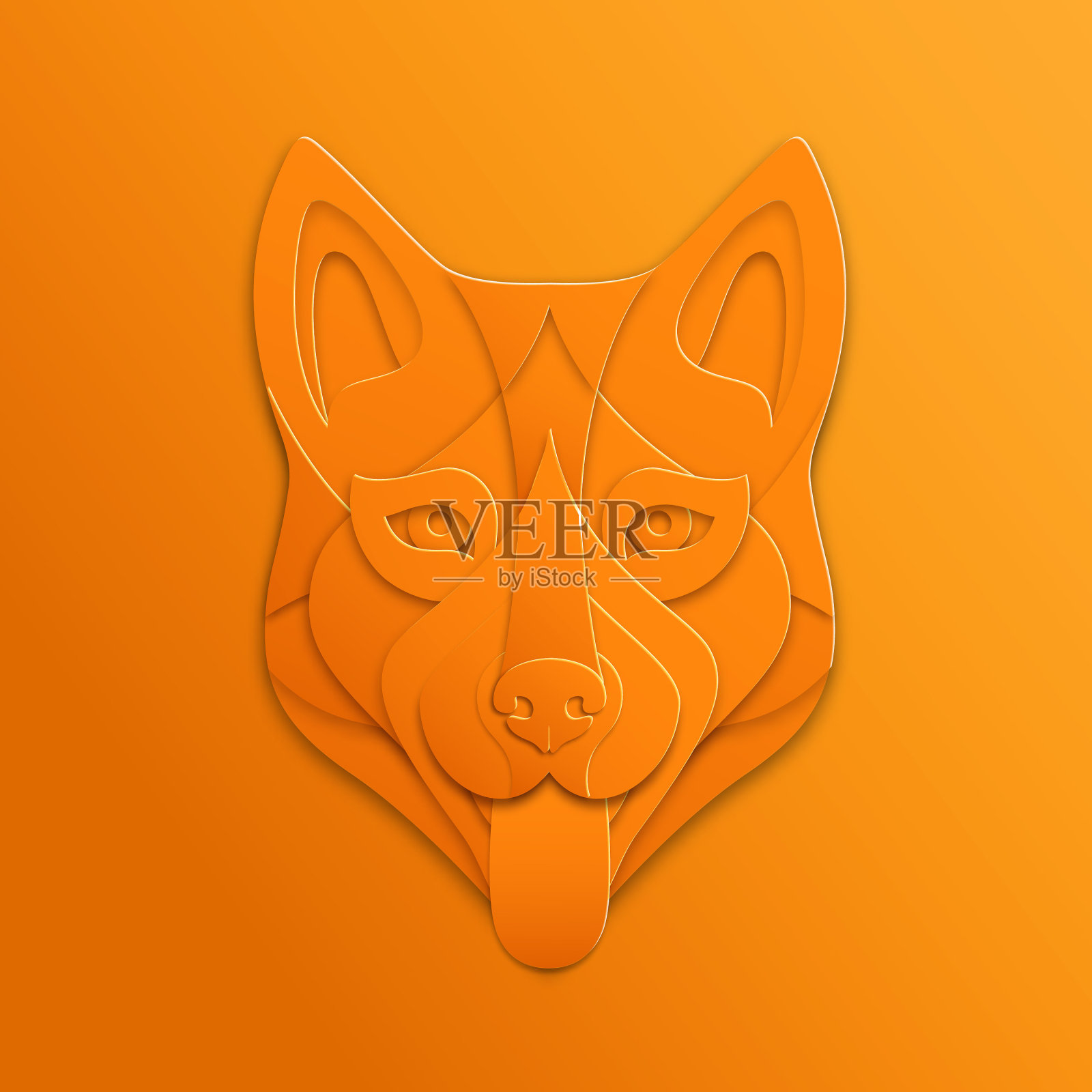 橙色狗面具剪纸风格插图插画图片素材