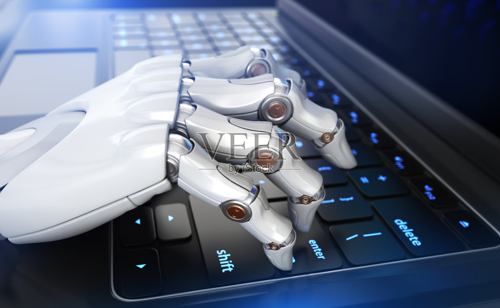 机器人的手在键盘上打字插画图片素材