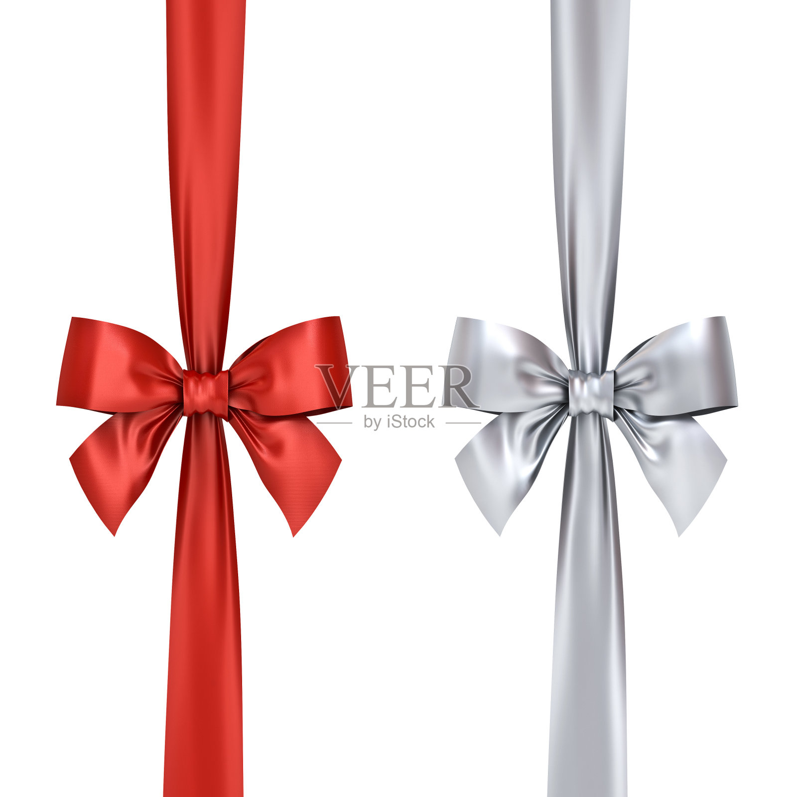 红色和银色礼品丝带蝴蝶结孤立在白色的背景设计元素图片