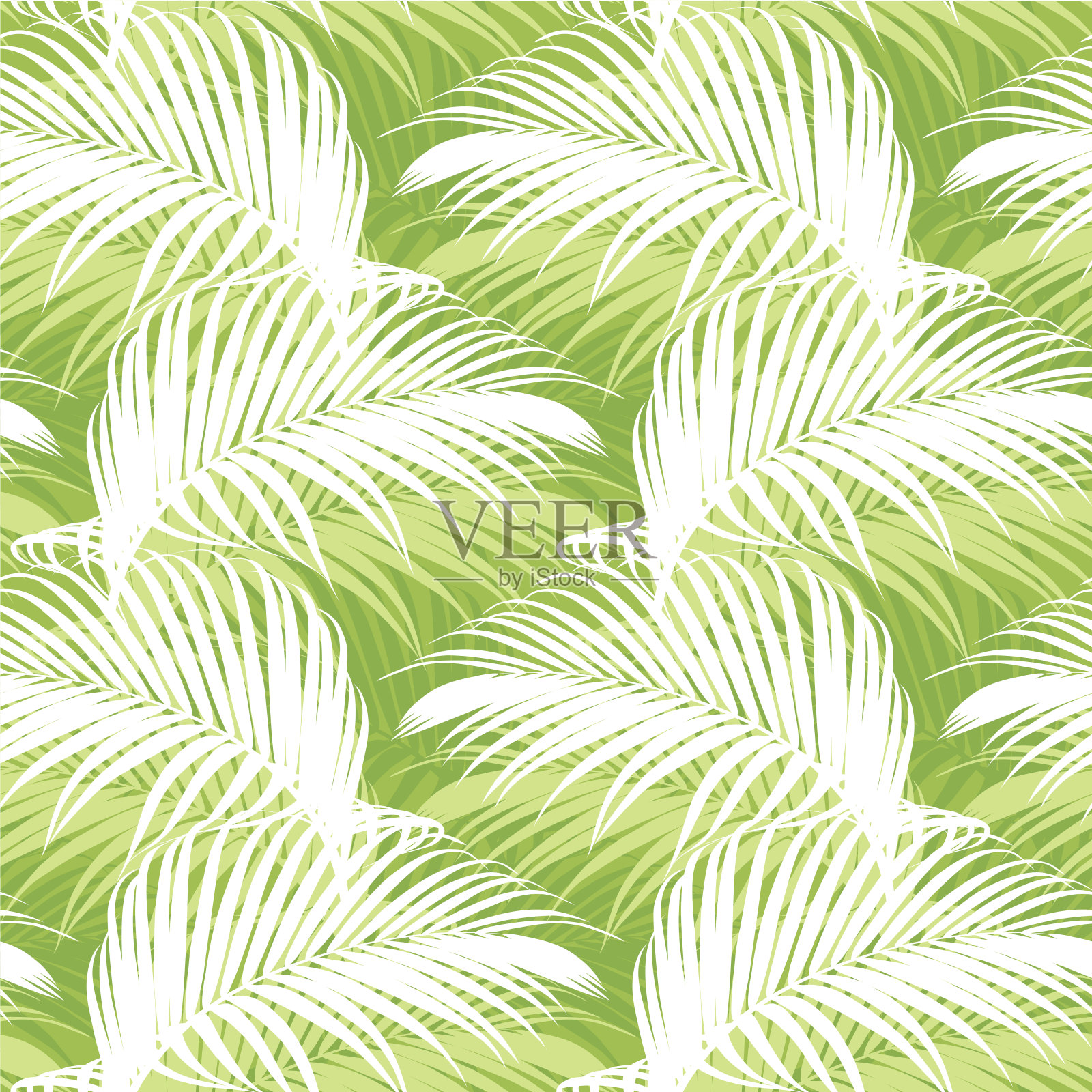 热带无缝模式与绿色棕榈叶背景。设计元素图片