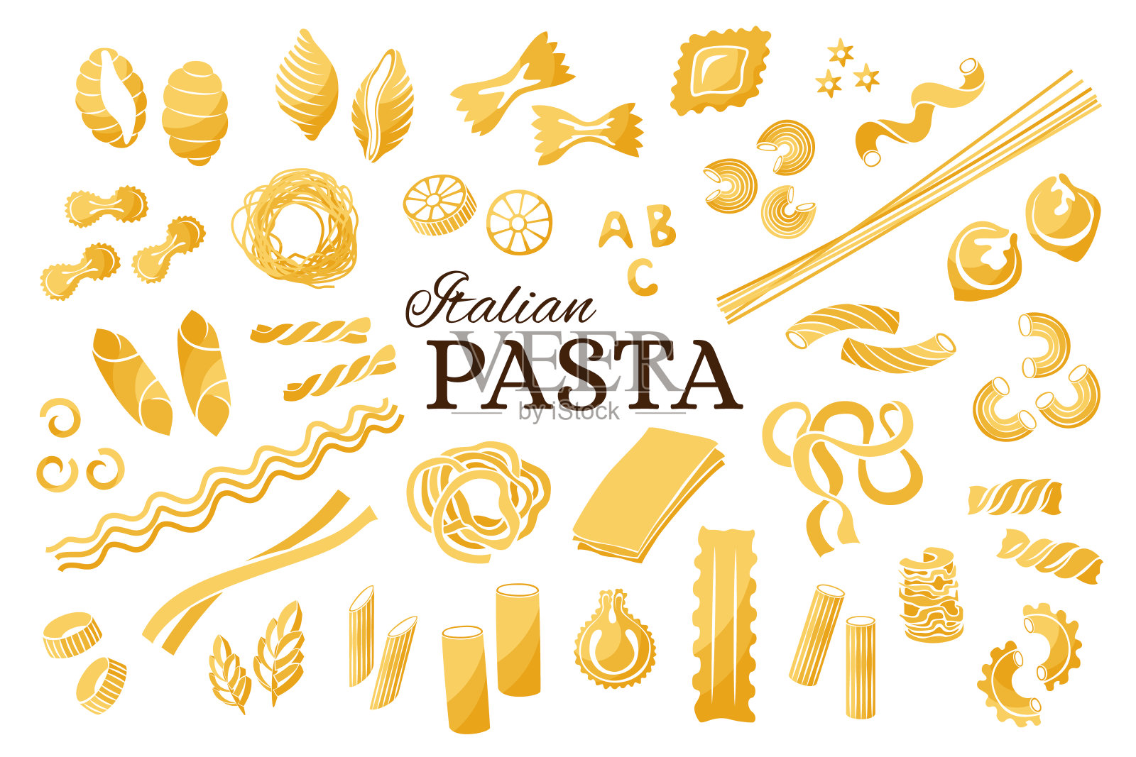 意大利面食集合。插画图片素材