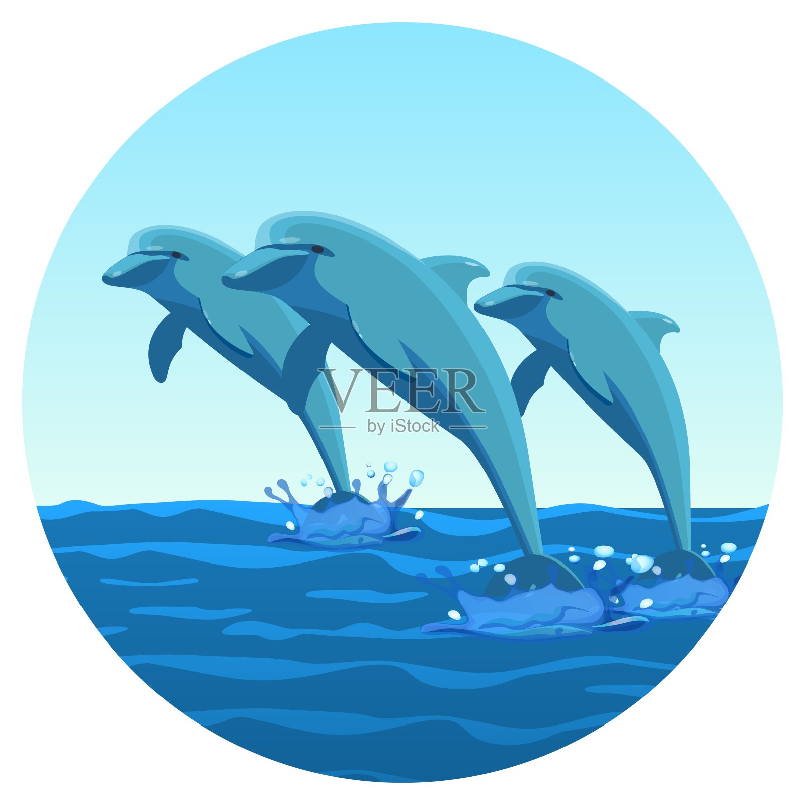 三只海豚同步地跳出水面友好的善良生物设计元素图片