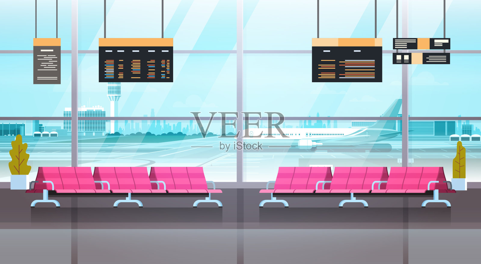 机场内部候机厅和候机室的现代概念插画图片素材
