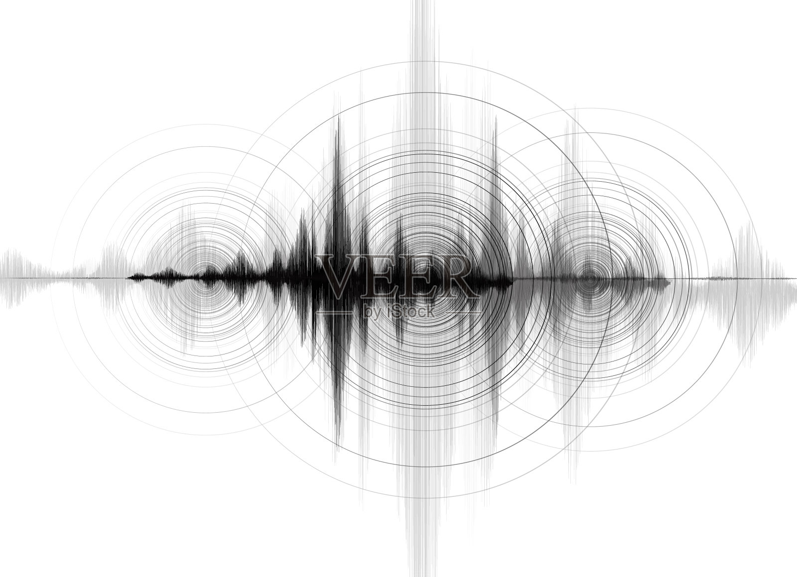 低里氏震波与圆振动在白纸背景，音频波形概念，教育和科学设计，矢量插图。设计元素图片