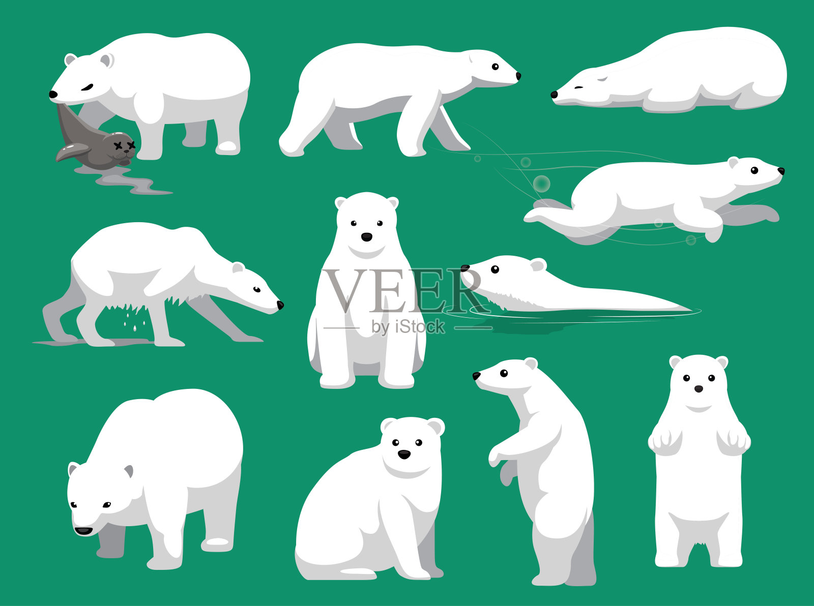 北极熊吃海豹可爱的卡通矢量插图插画图片素材