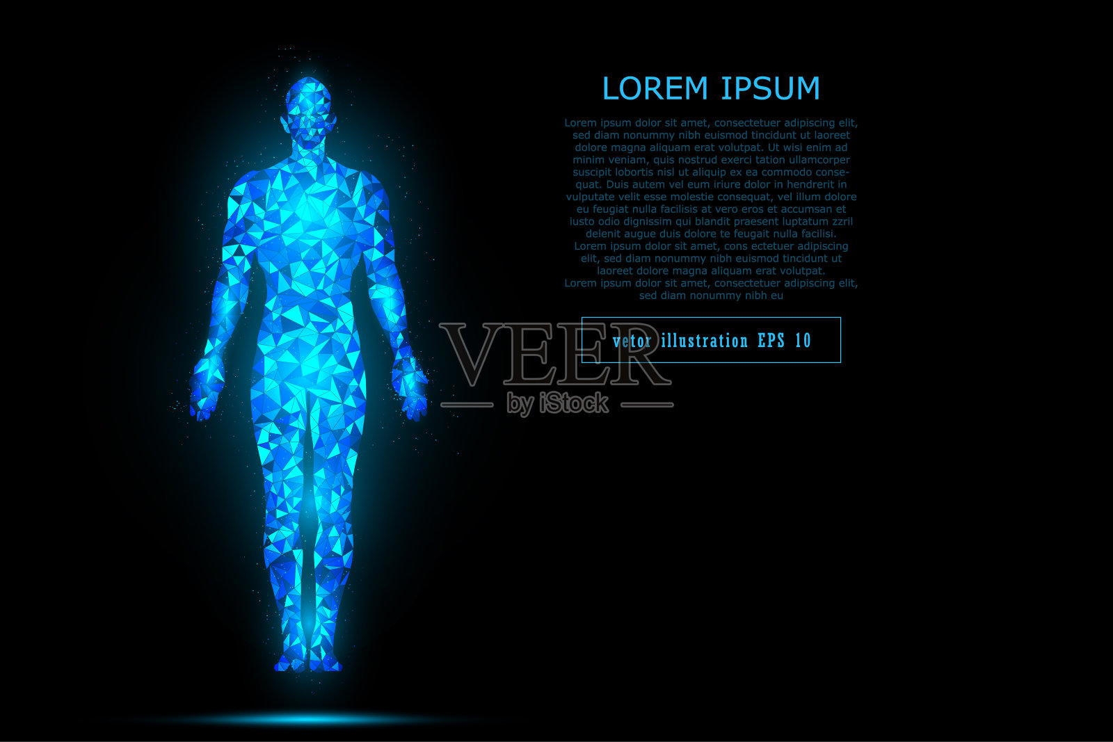 HUD界面虚拟人体多边形全息图未来系统健康创新与技术概念背景、矢量插图。插画图片素材