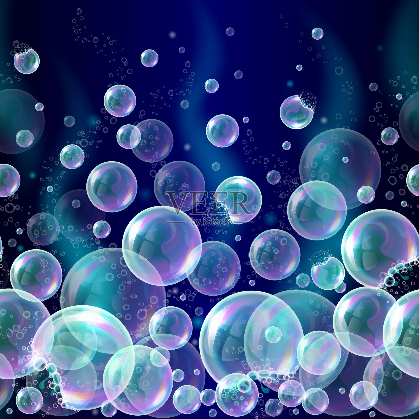 矢量3d肥皂透明气泡背景。横幅用水球，水下概念。肥皂的气球插画图片素材
