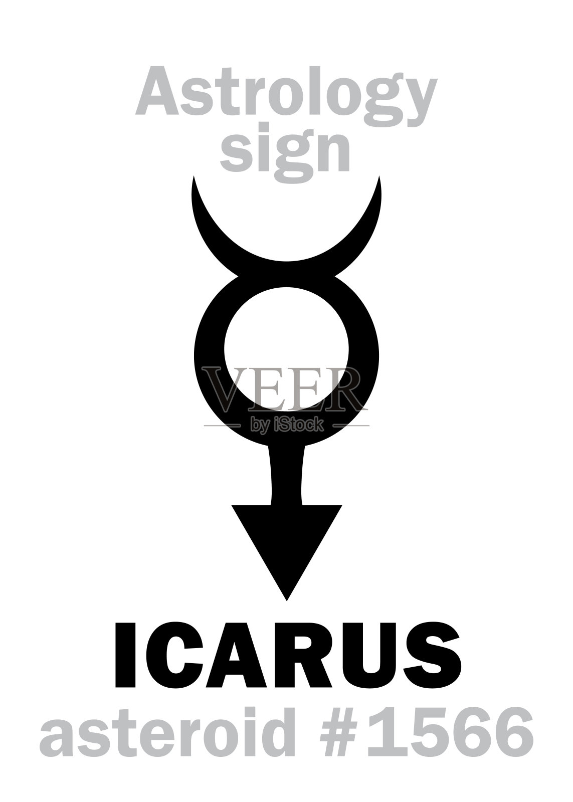 占星字母表:伊卡洛斯，小行星#1566。象形文字符号(单符号)。设计元素图片