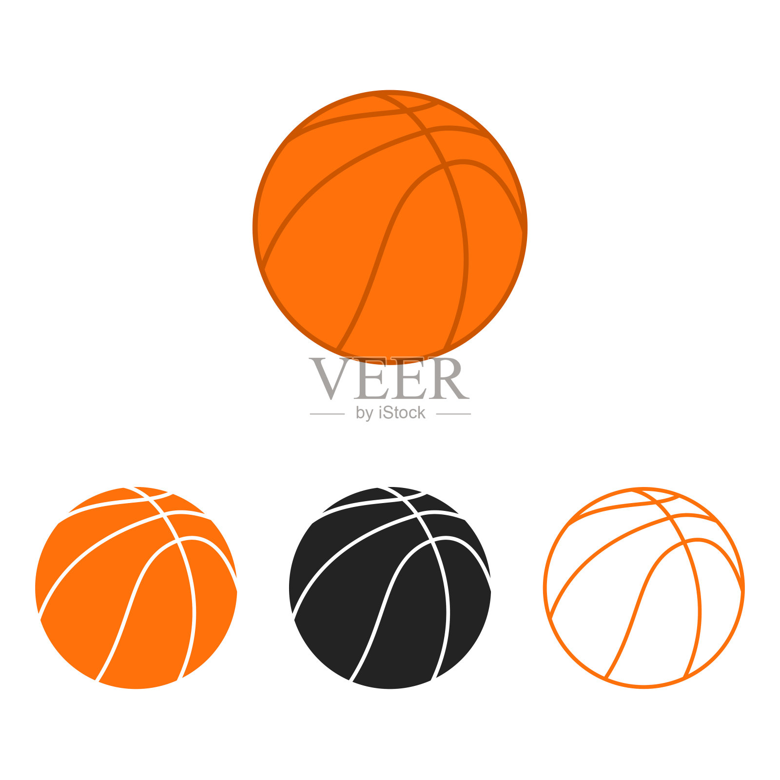 篮球球组。矢量剪影的篮球。矢量图标孤立在白色背景上。平面向量集合。插画图片素材