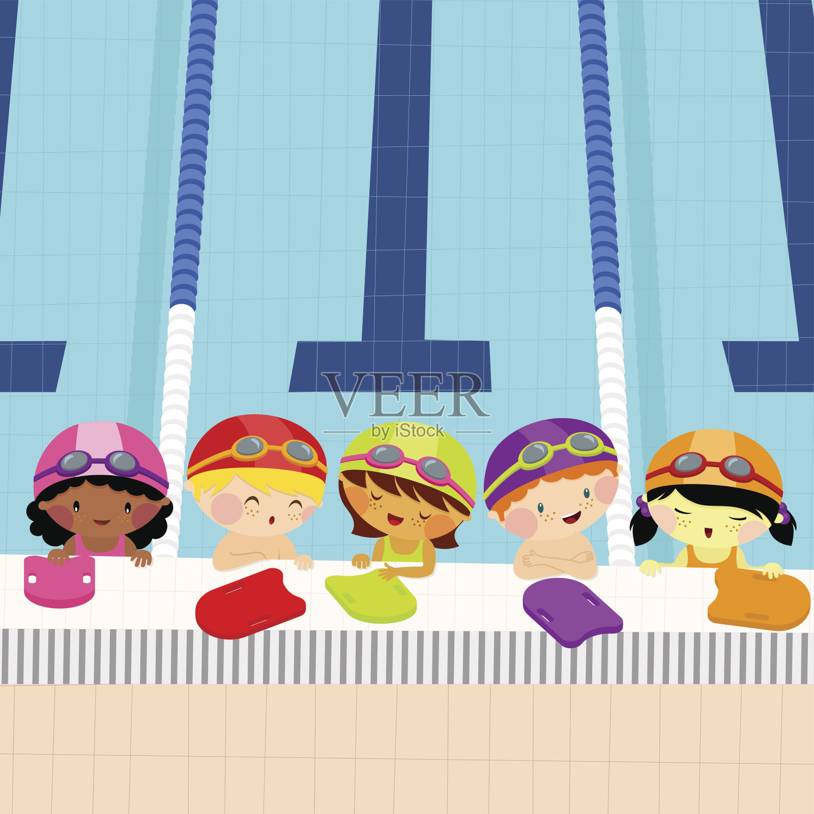 儿童游泳课插画图片素材