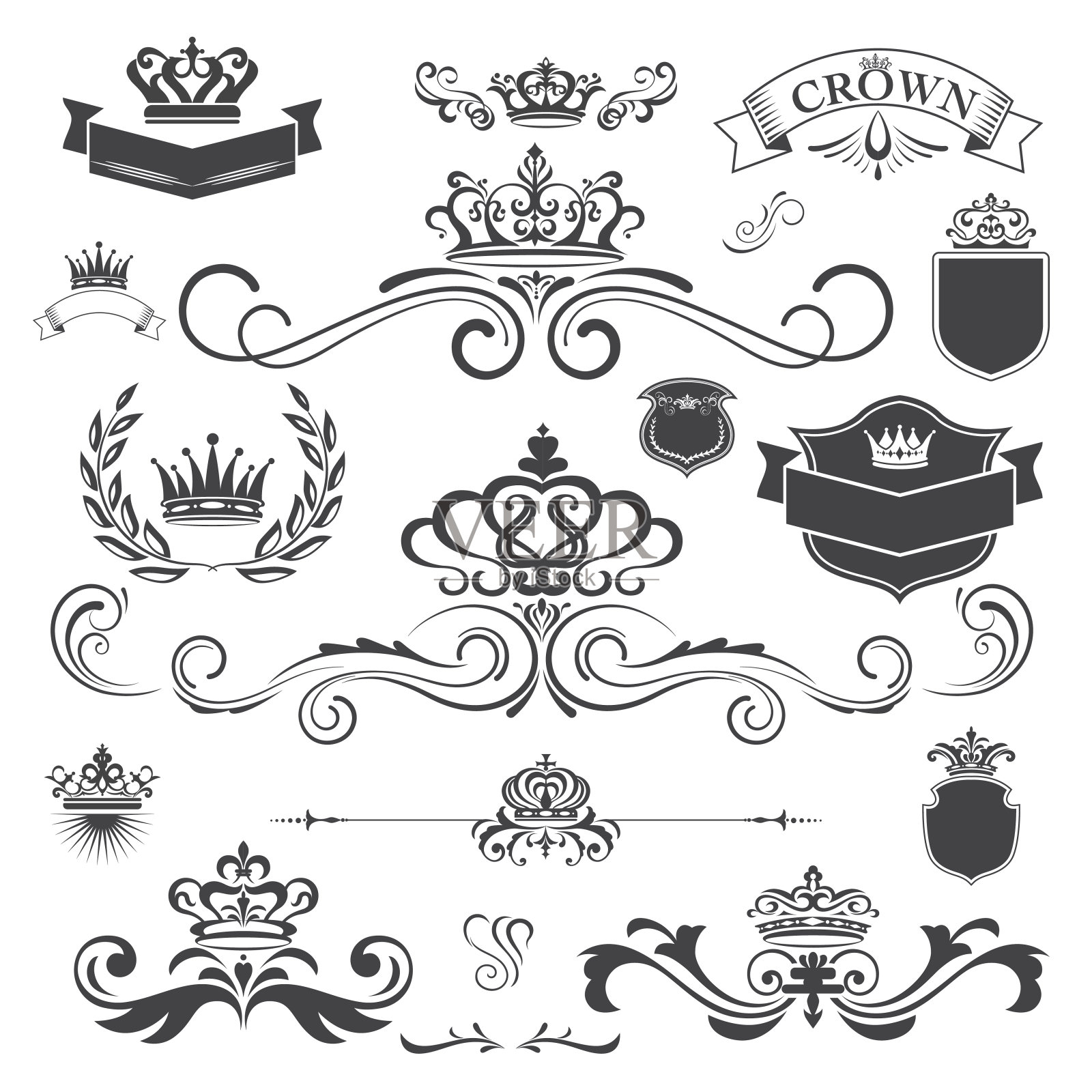 矢量复古装饰与皇冠设计元素插画图片素材
