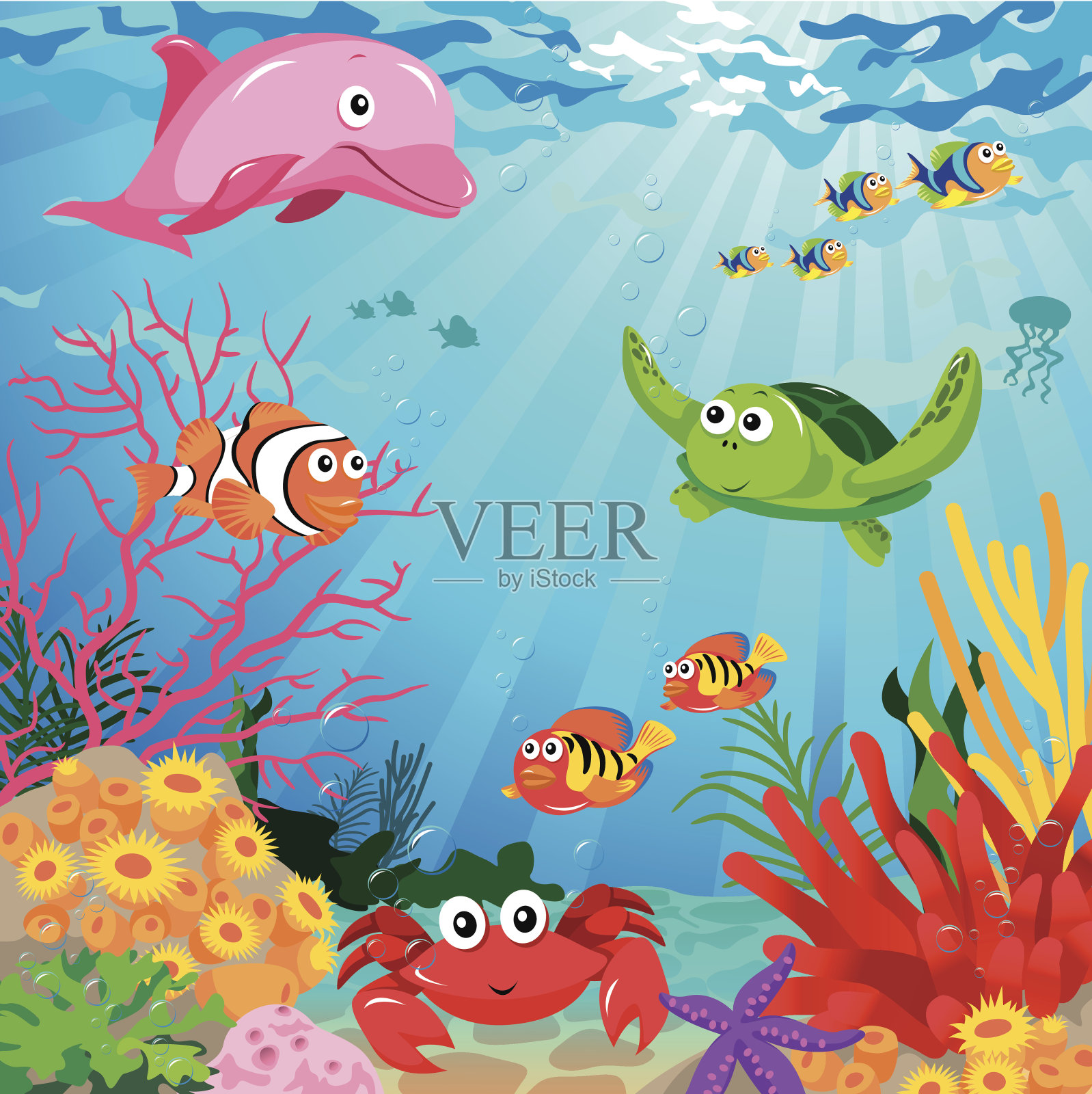 水下场景与海洋生物插画图片素材