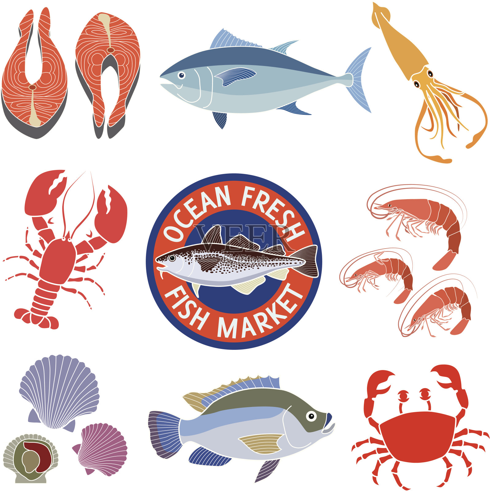 海鲜市场插画图片素材