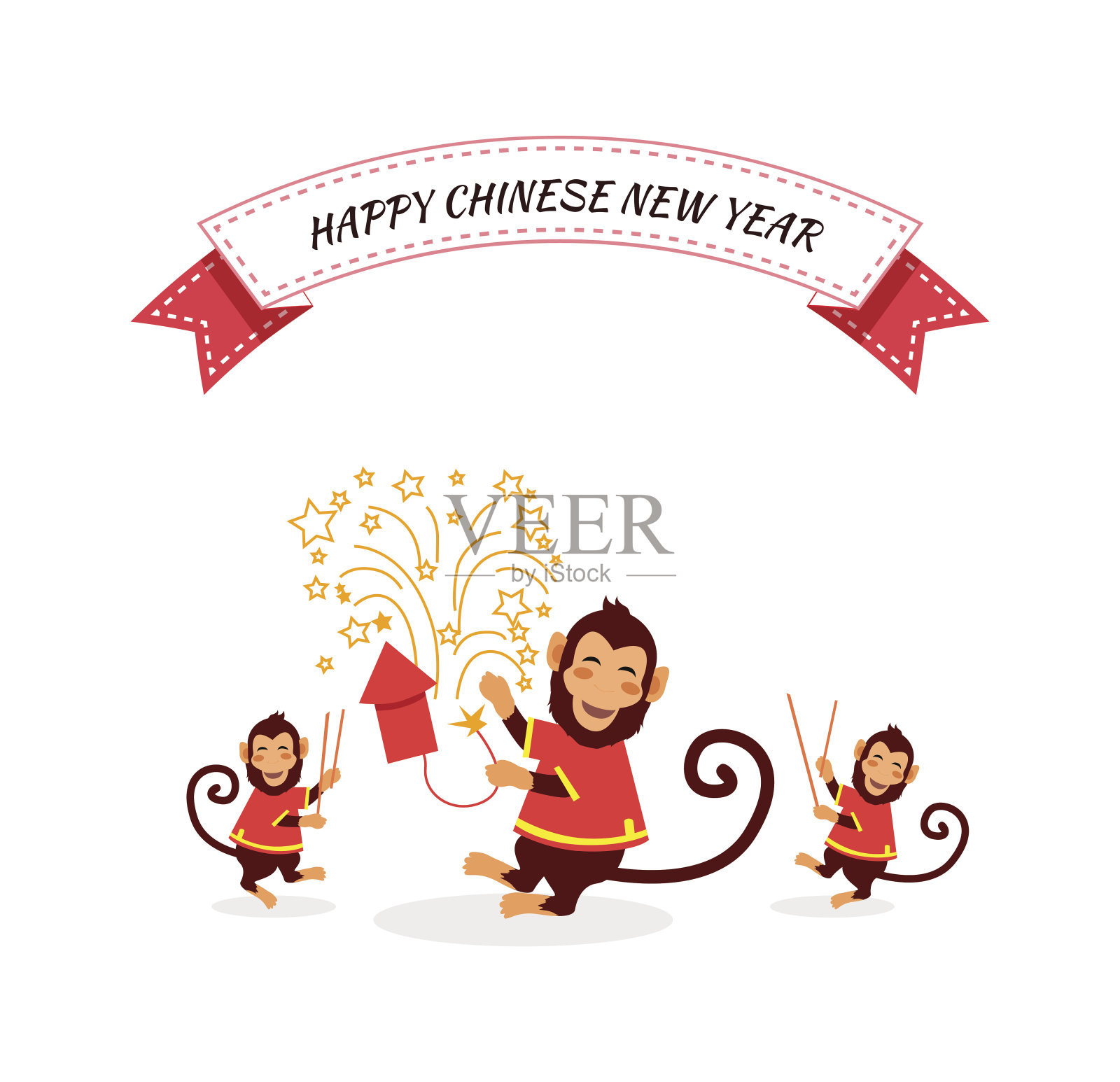 新年背景与猴子插画图片素材