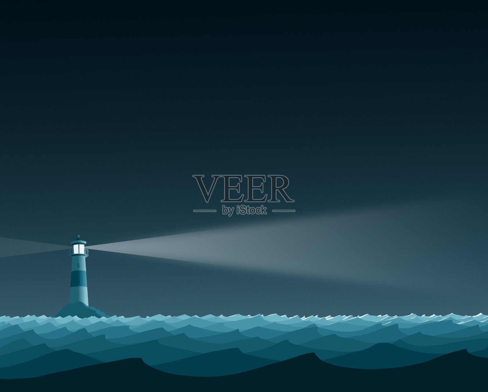 蓝色海洋灯塔平坦景观插画图片素材