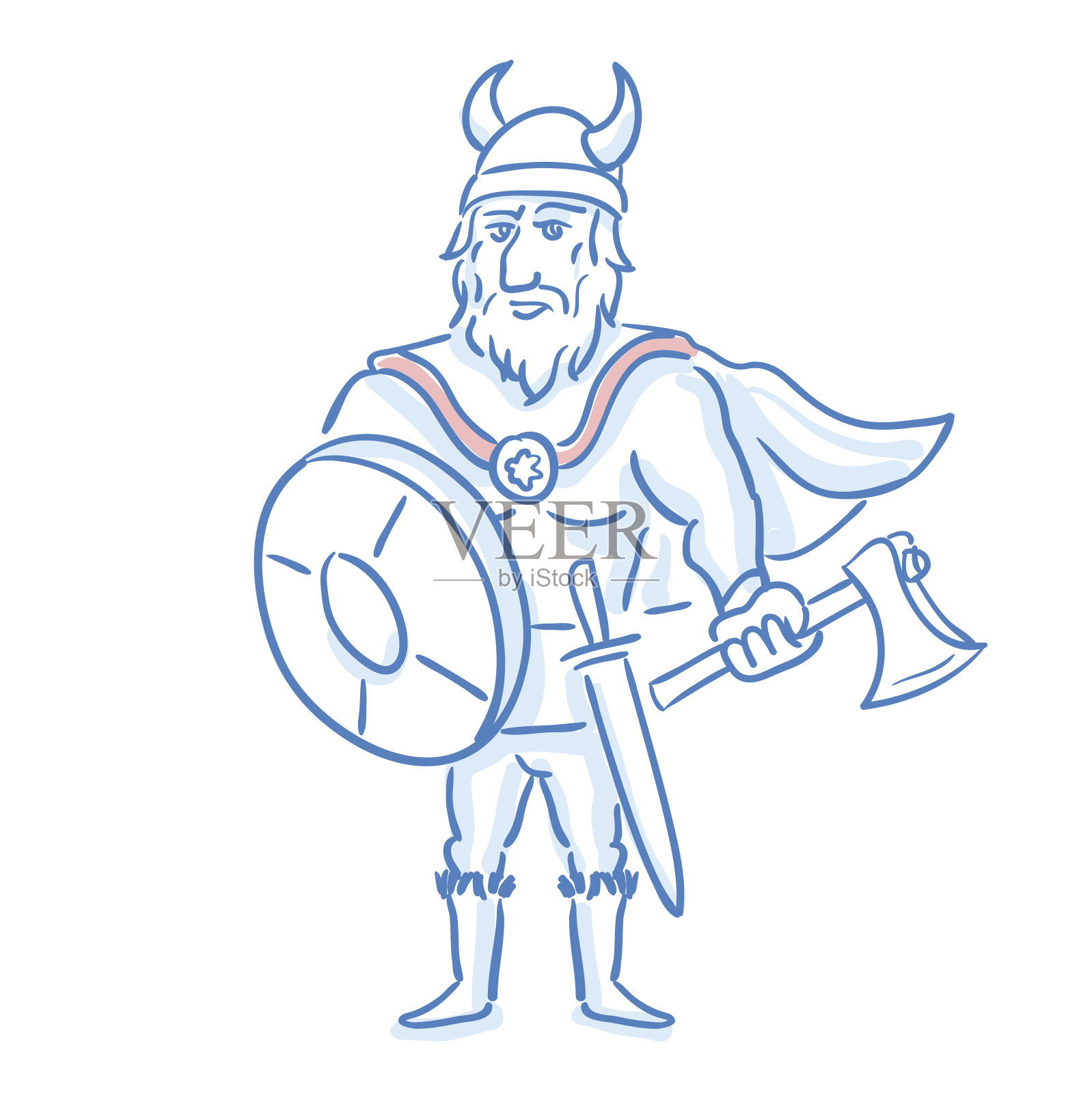 维京人的斧子。中世纪斯堪的纳维亚的骑士标志。线素描。股票向量。历史插图。插画图片素材