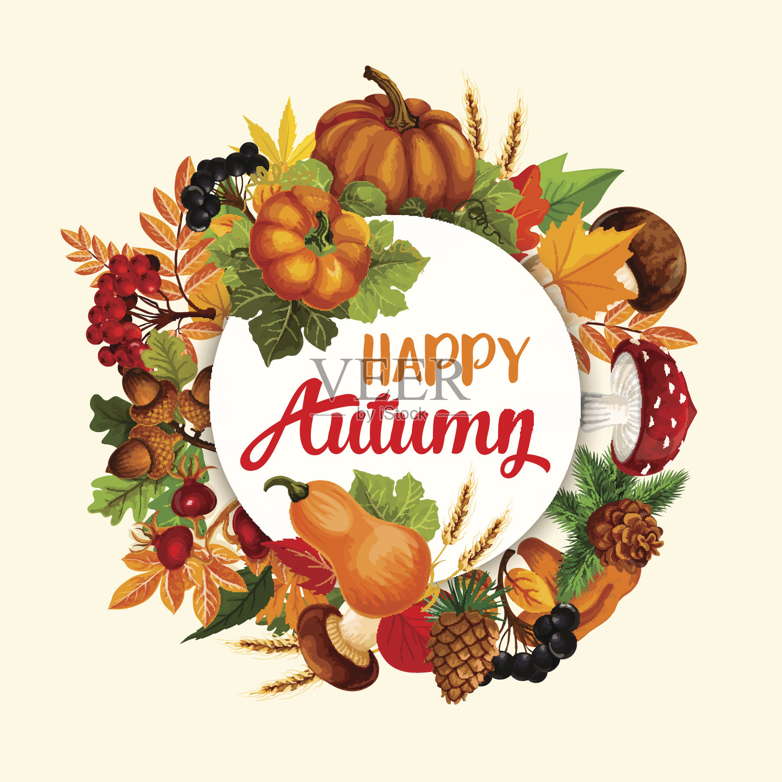 秋季海报设计与树叶和南瓜插画图片素材