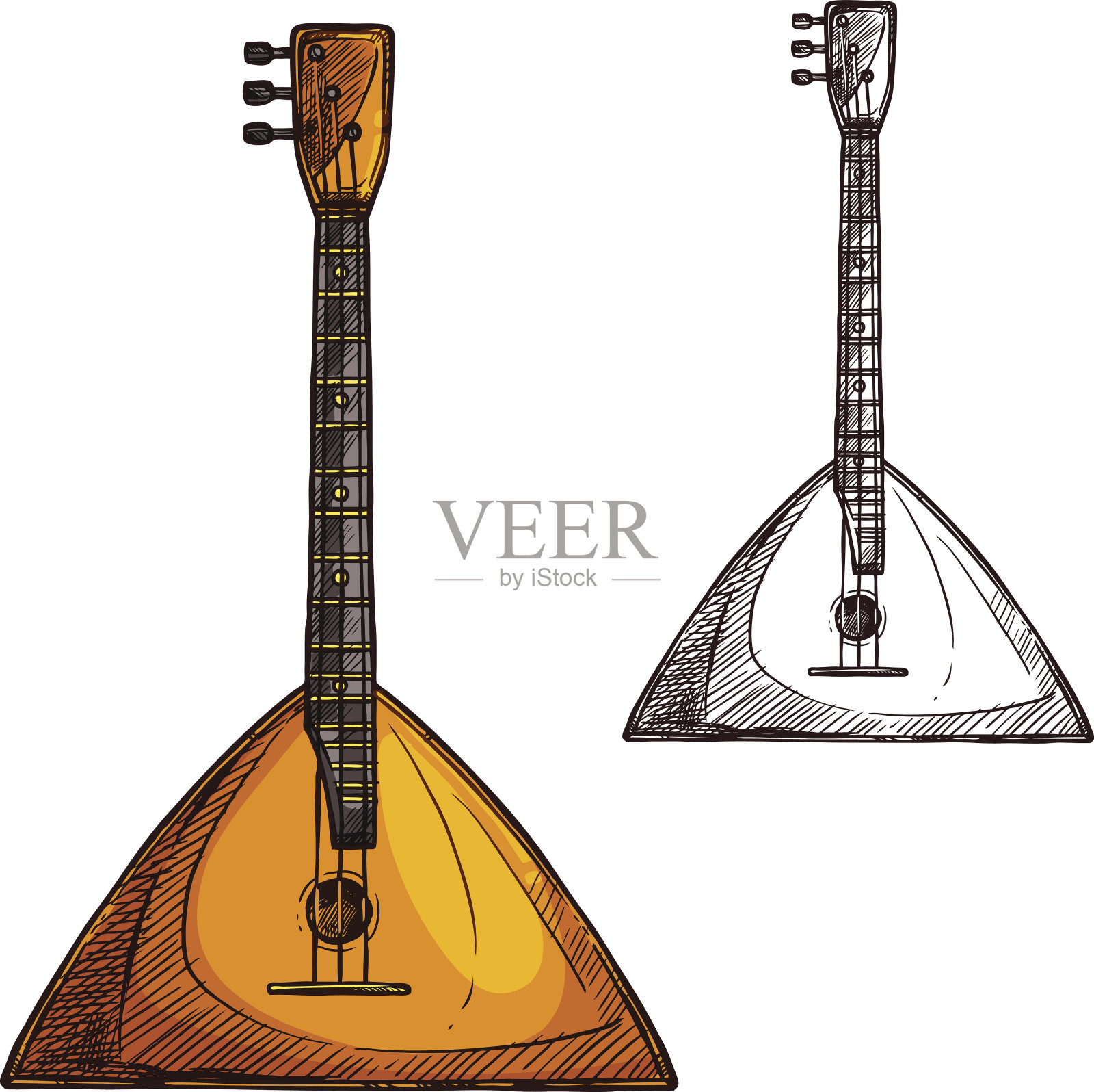 矢量素描三弦琴吉他乐器设计元素图片