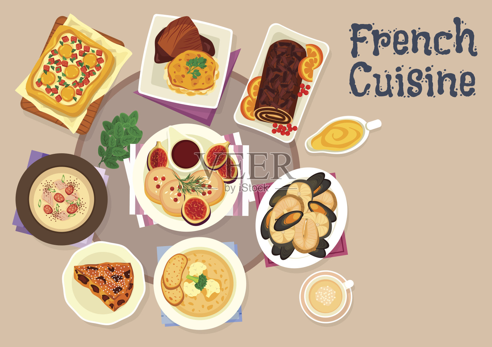 法国美食节日晚餐菜品图标设计插画图片素材