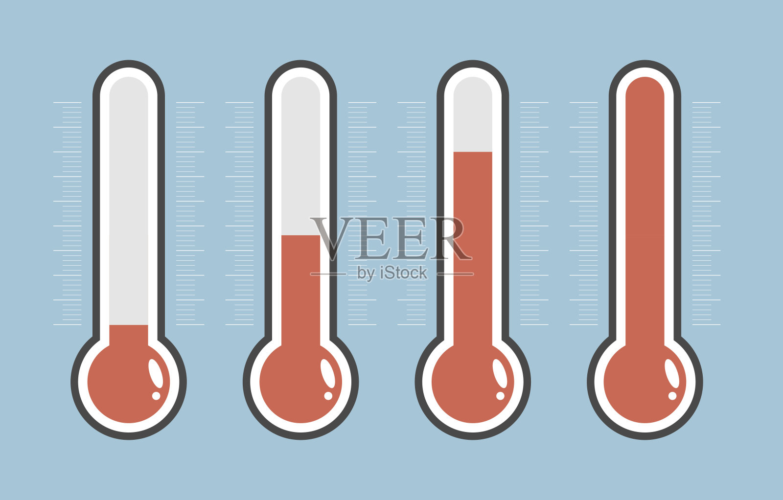 不同级别的红色温度计的插图，平式，EPS10。插画图片素材