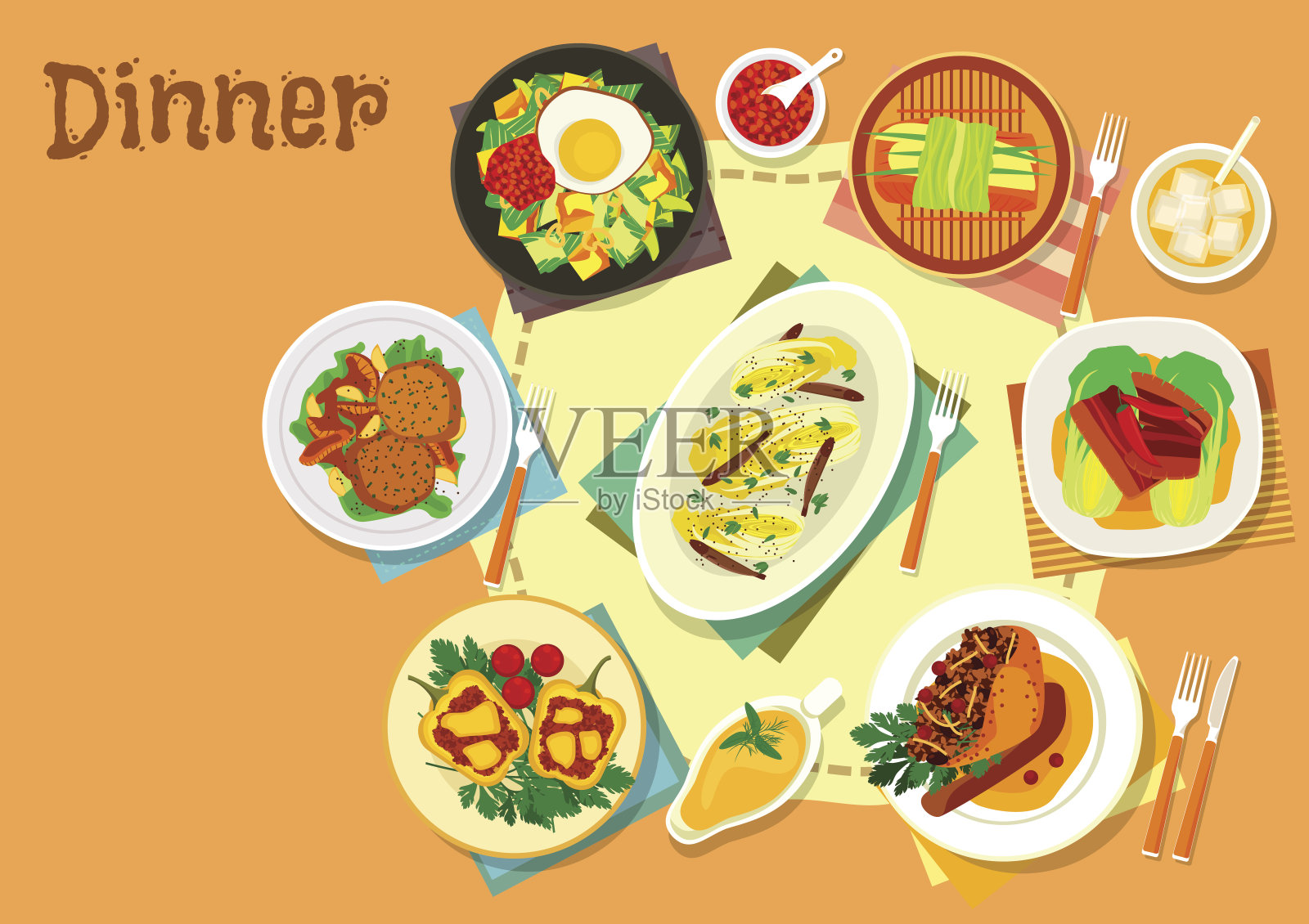 主要午餐菜肴图标为食物主题设计插画图片素材