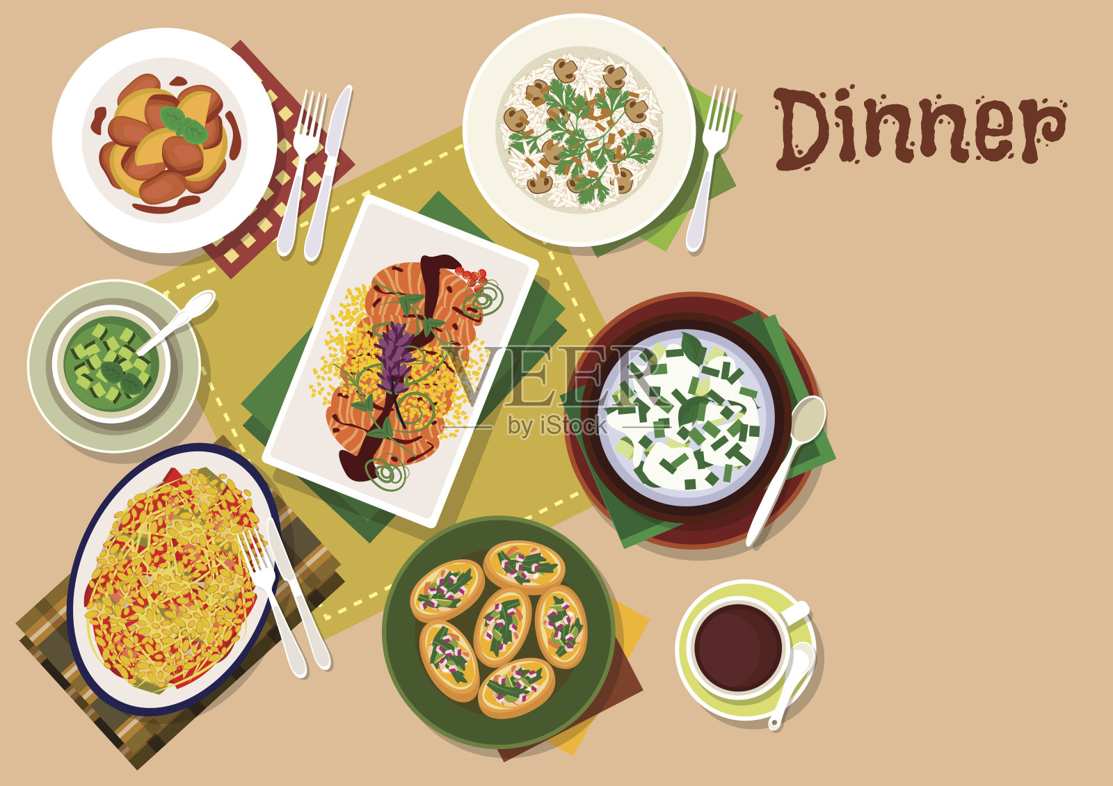 节日晚餐菜肴图标为健康菜单设计插画图片素材