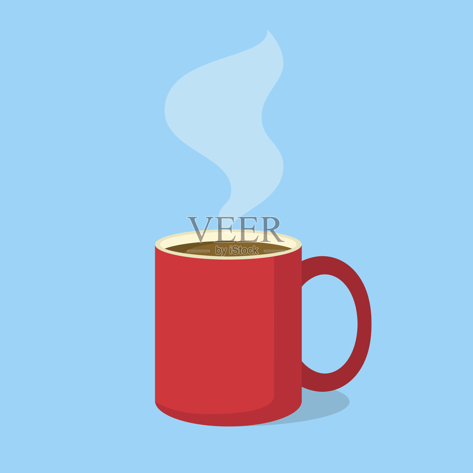 红色蒸汽咖啡杯，平面设计风格。矢量图插画图片素材
