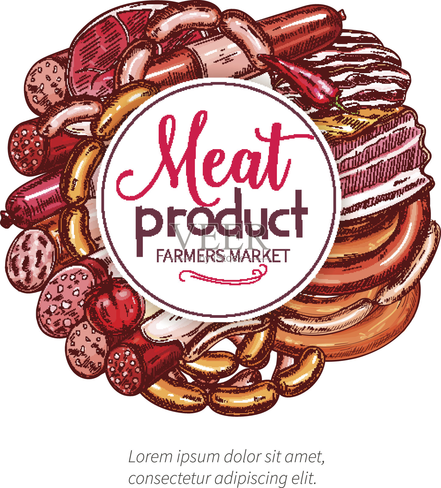 屠夫肉香肠熟食矢量海报插画图片素材