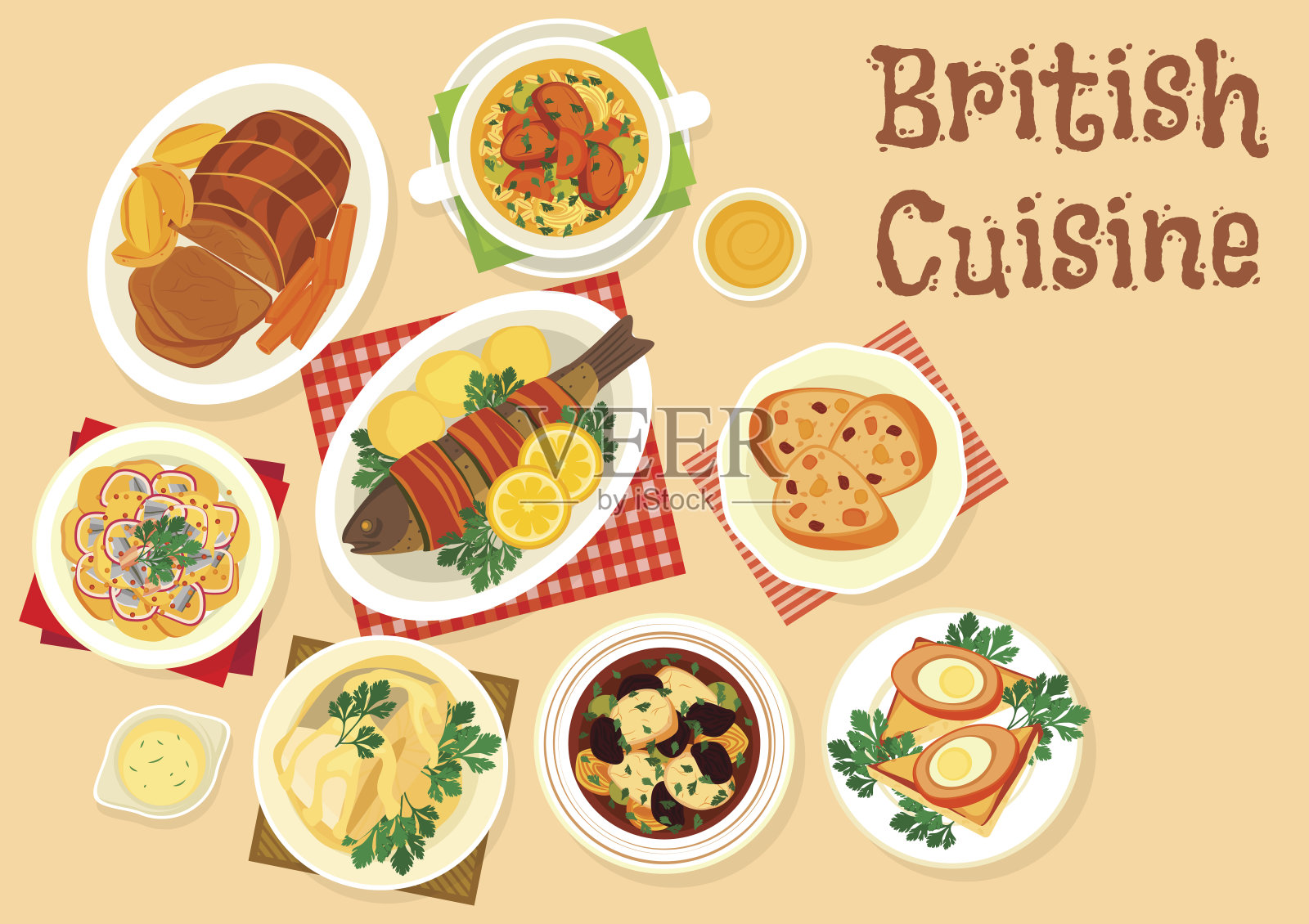 英国美食美味菜肴图标为菜单设计插画图片素材