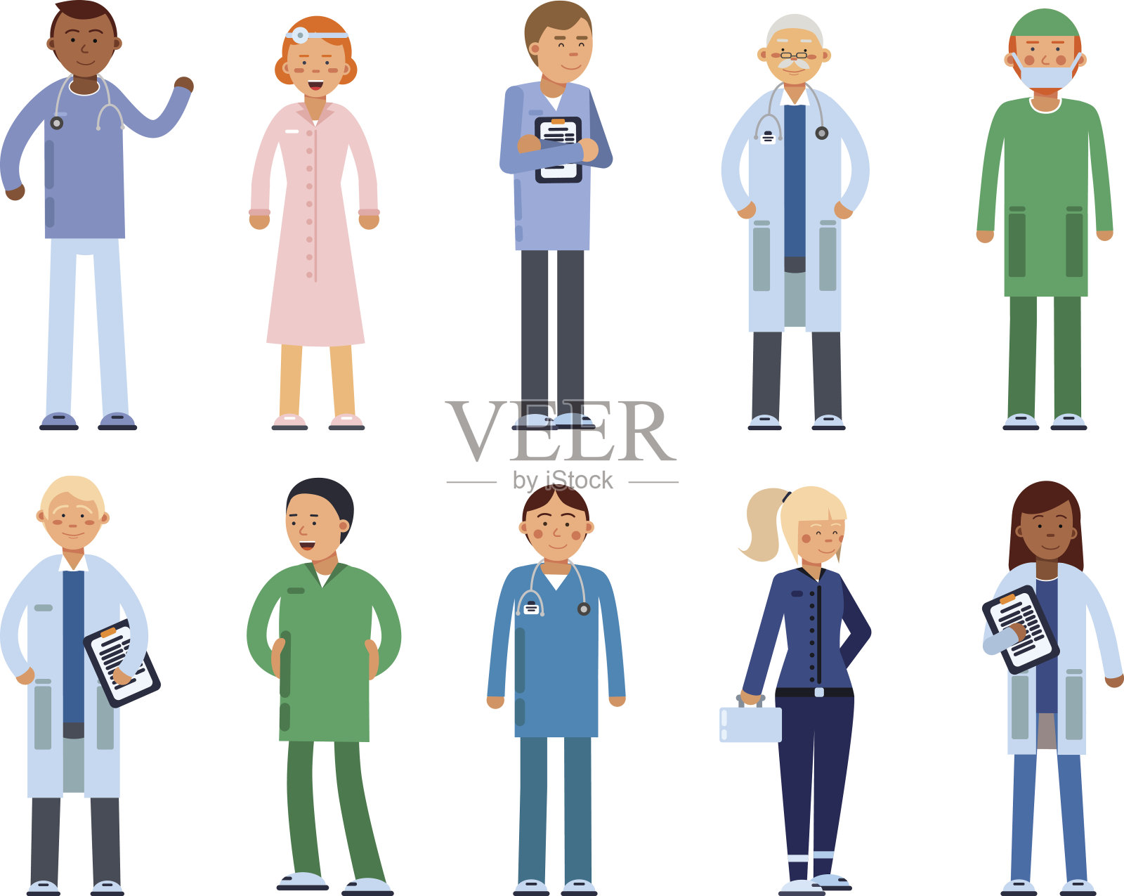 医院里的医护人员药剂师、医生、护士等医学人物插画图片素材