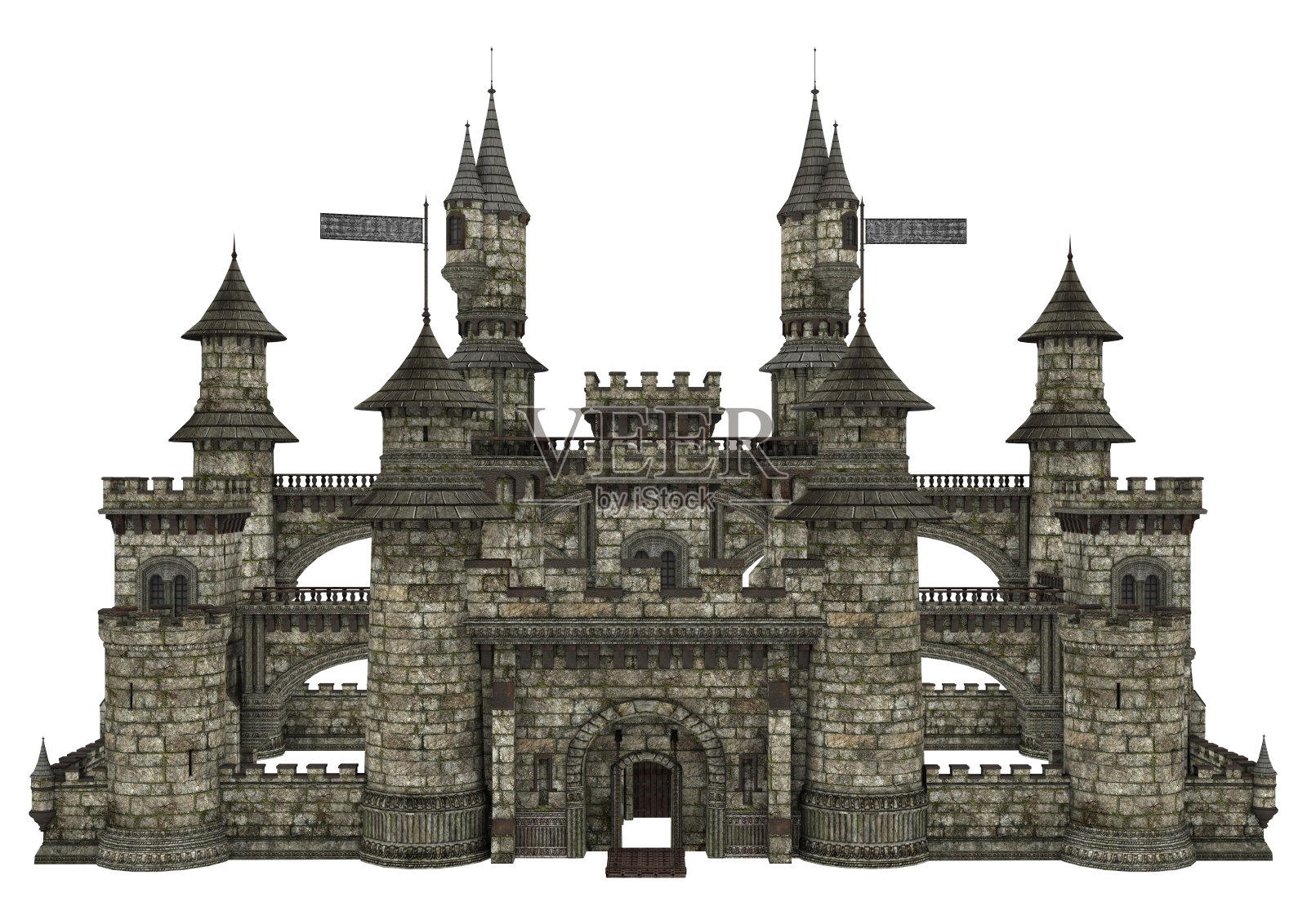 3D渲染童话城堡在白色照片摄影图片