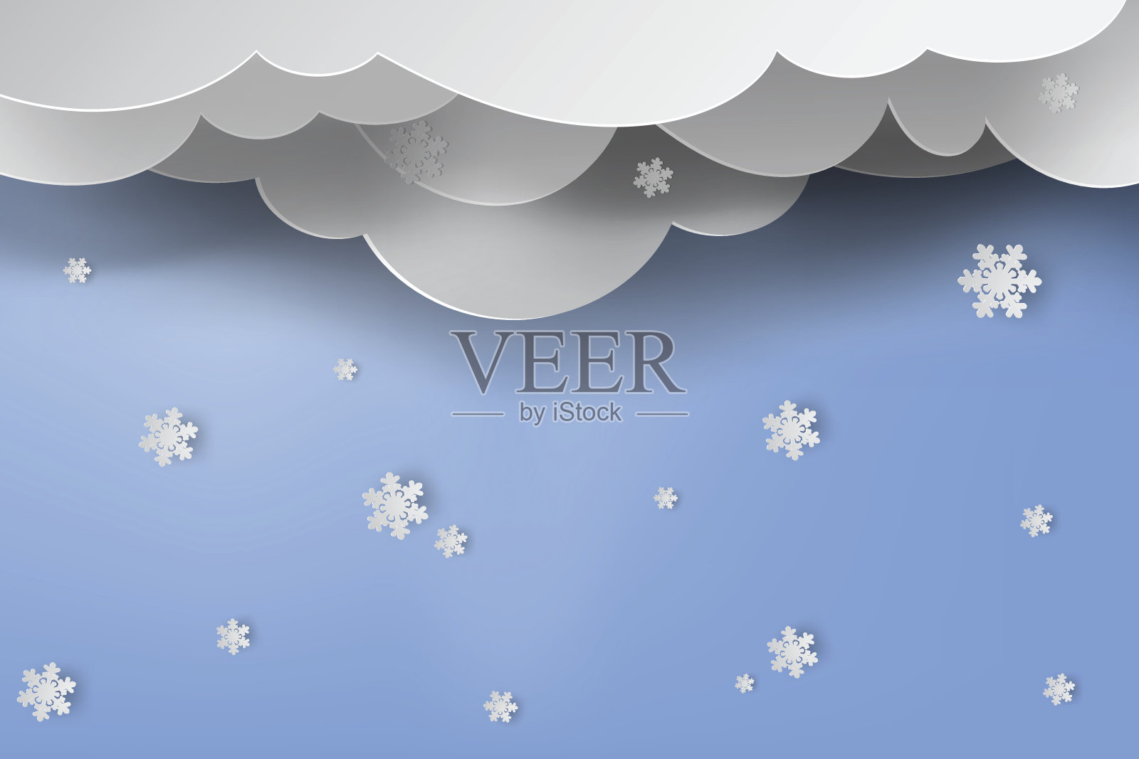 纸艺术的雪与冬季蓝天的背景，向量插画图片素材