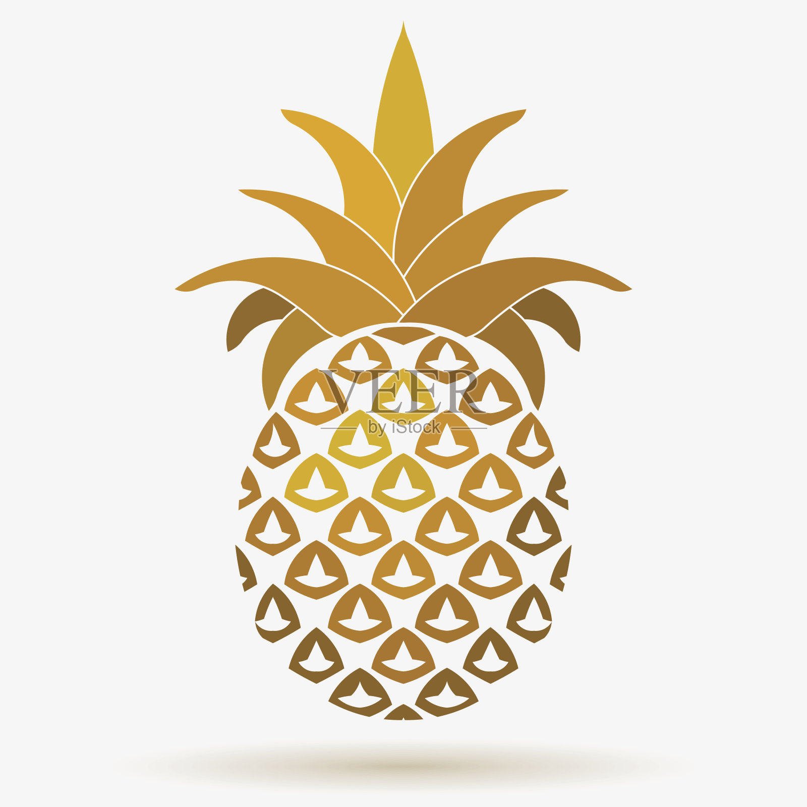 菠萝金色水果设计元素，热带夏日美食插画图片素材