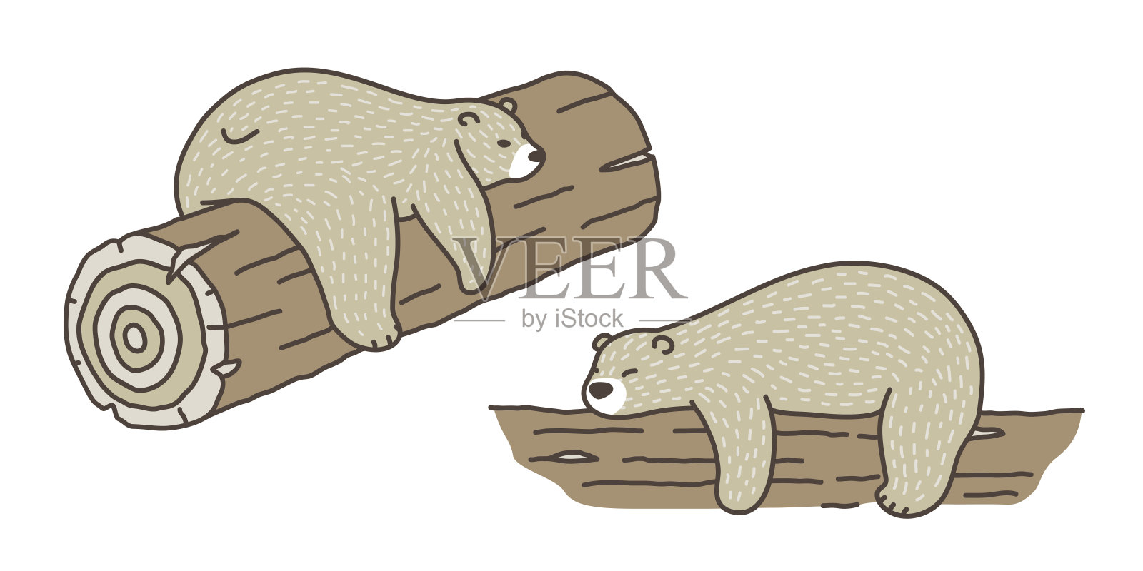 北极熊睡在原木涂鸦插画上插画图片素材
