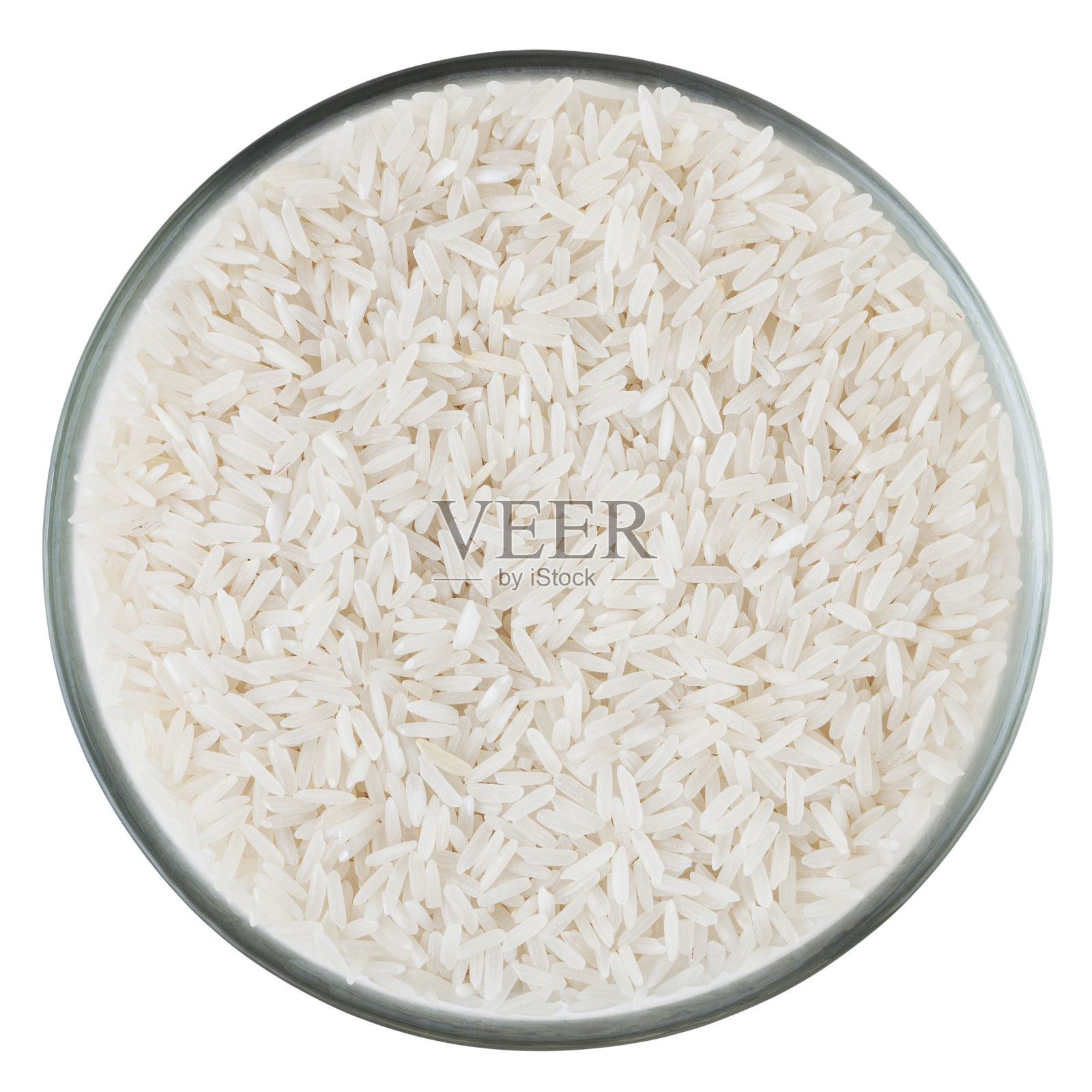 未煮的白色长粒茉莉水稻孤立在白色背景和修剪路径照片摄影图片