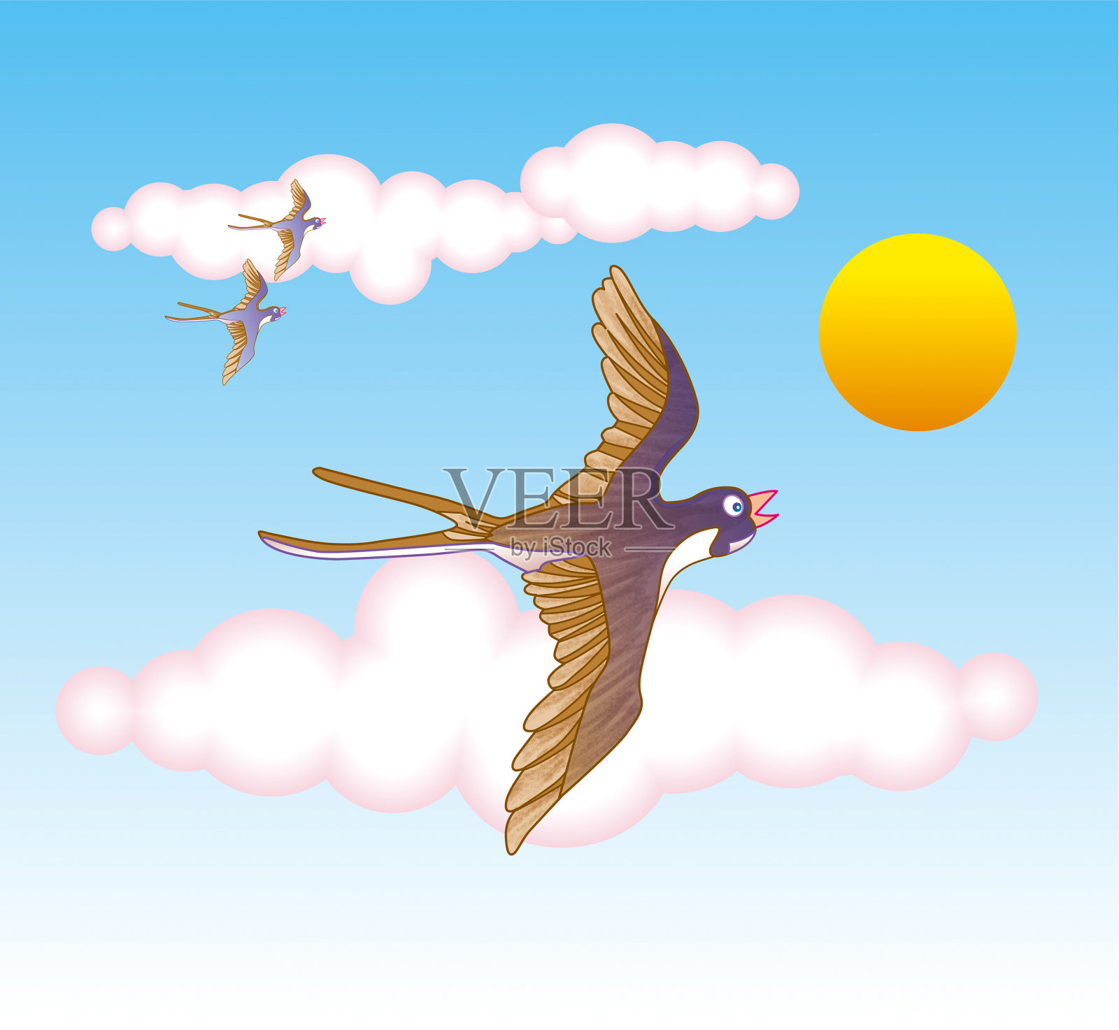 一些燕子在天空中飞行的插图- jpg插图插画图片素材